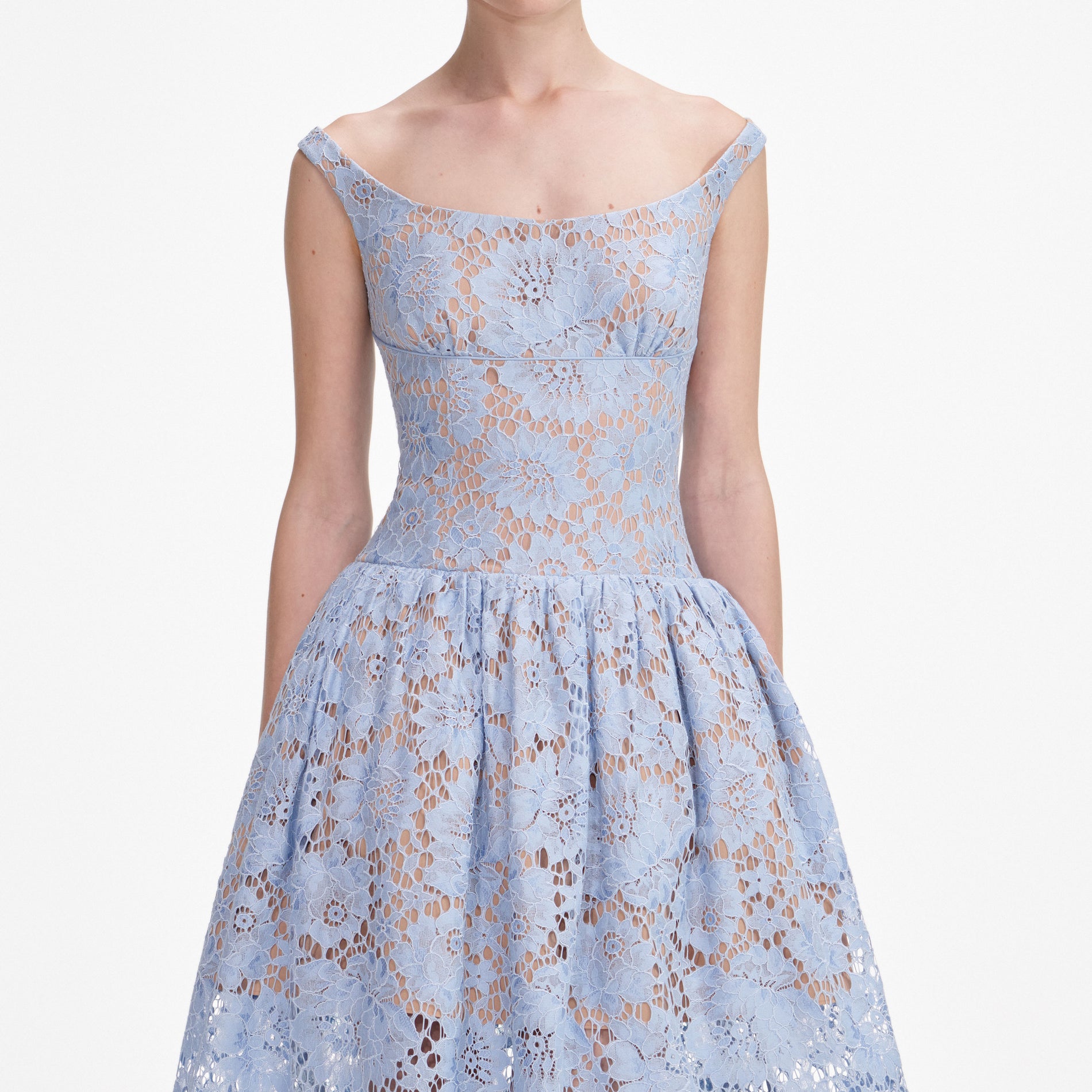 Blue Floral Lace Midi Dress