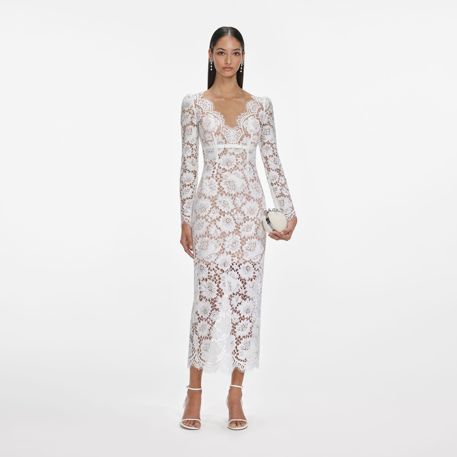 White Floral Lace Midi Dress