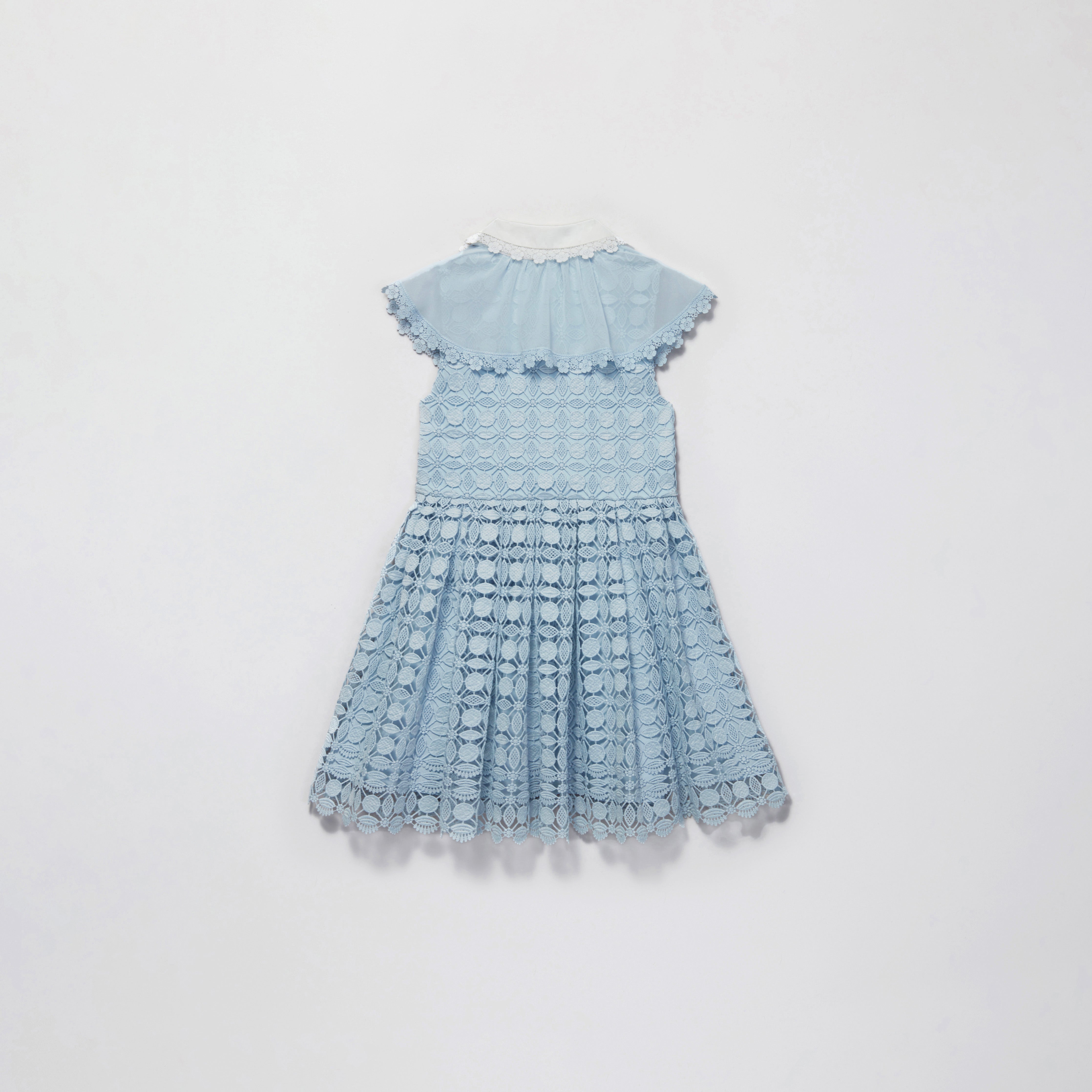 Blue Lace Dress With Double Collar | self-portrait