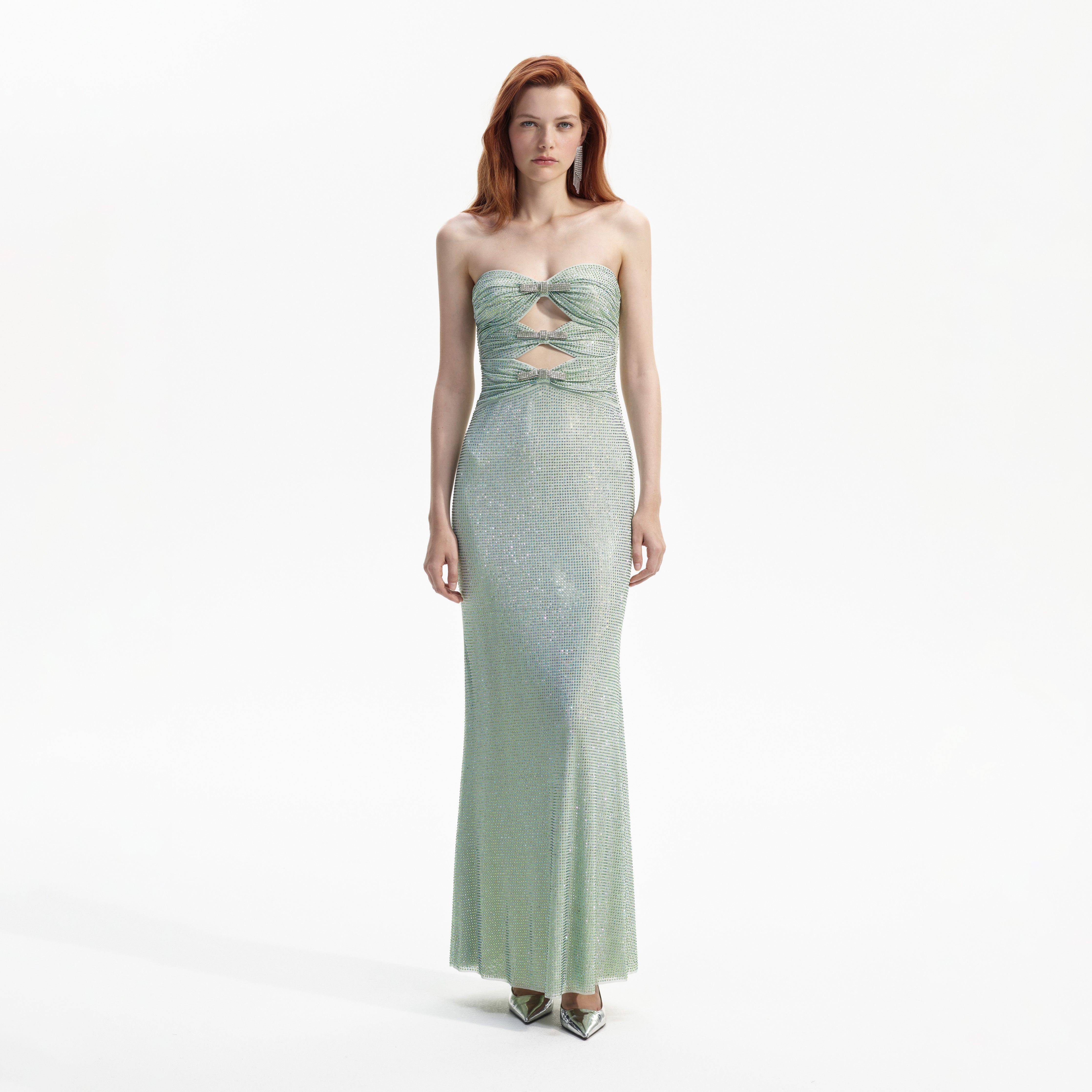 Mint Rhinestone Strapless Maxi Dress – self-portrait