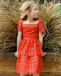 Red Petal Lace Tiered Mini Dress