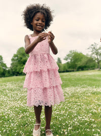 Pink Organza Lace Midi Dress