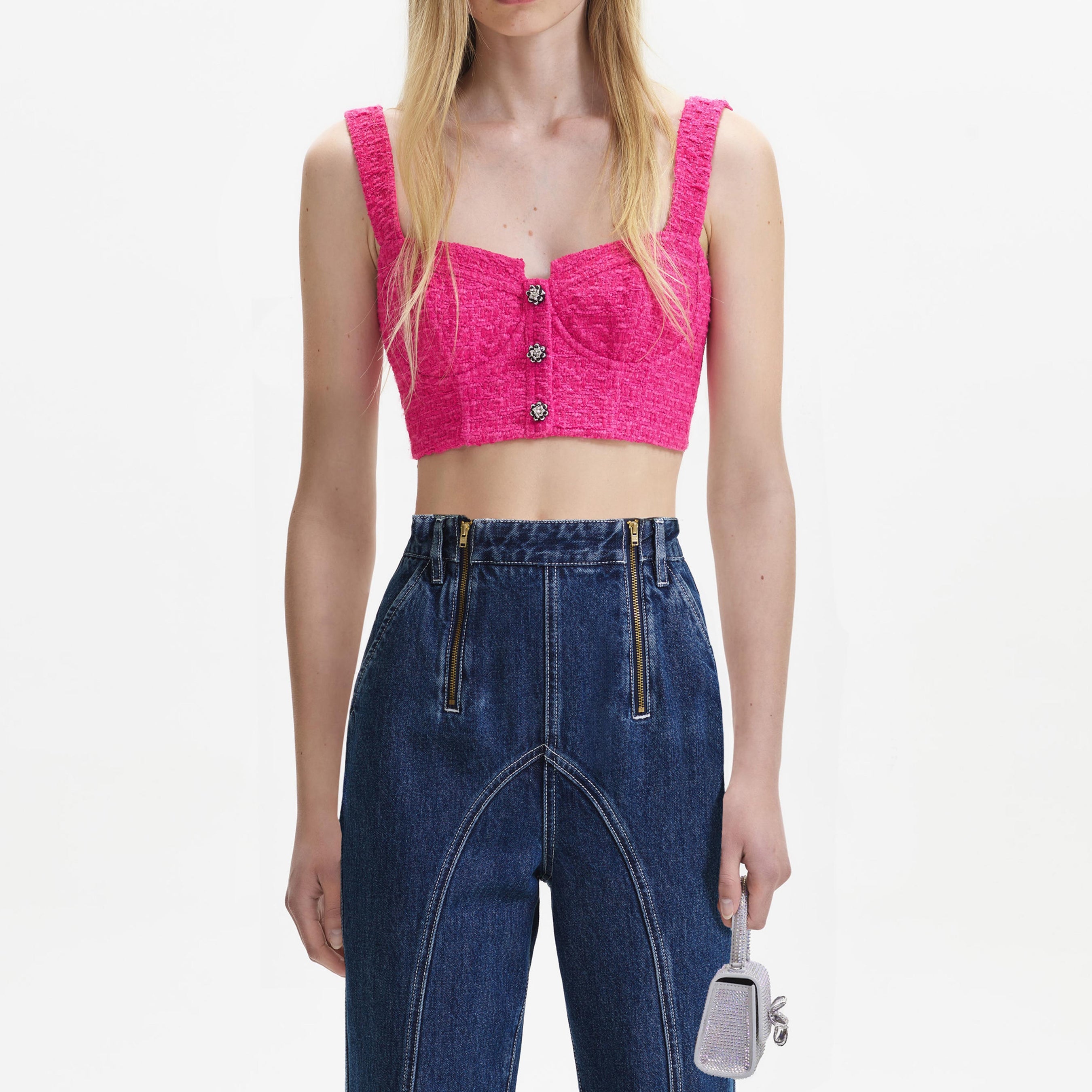 Fuchsia Boucle Crop Top