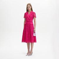 Magenta Lace Midi Dress