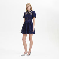 Navy Lace Diamante Collar Mini Dress