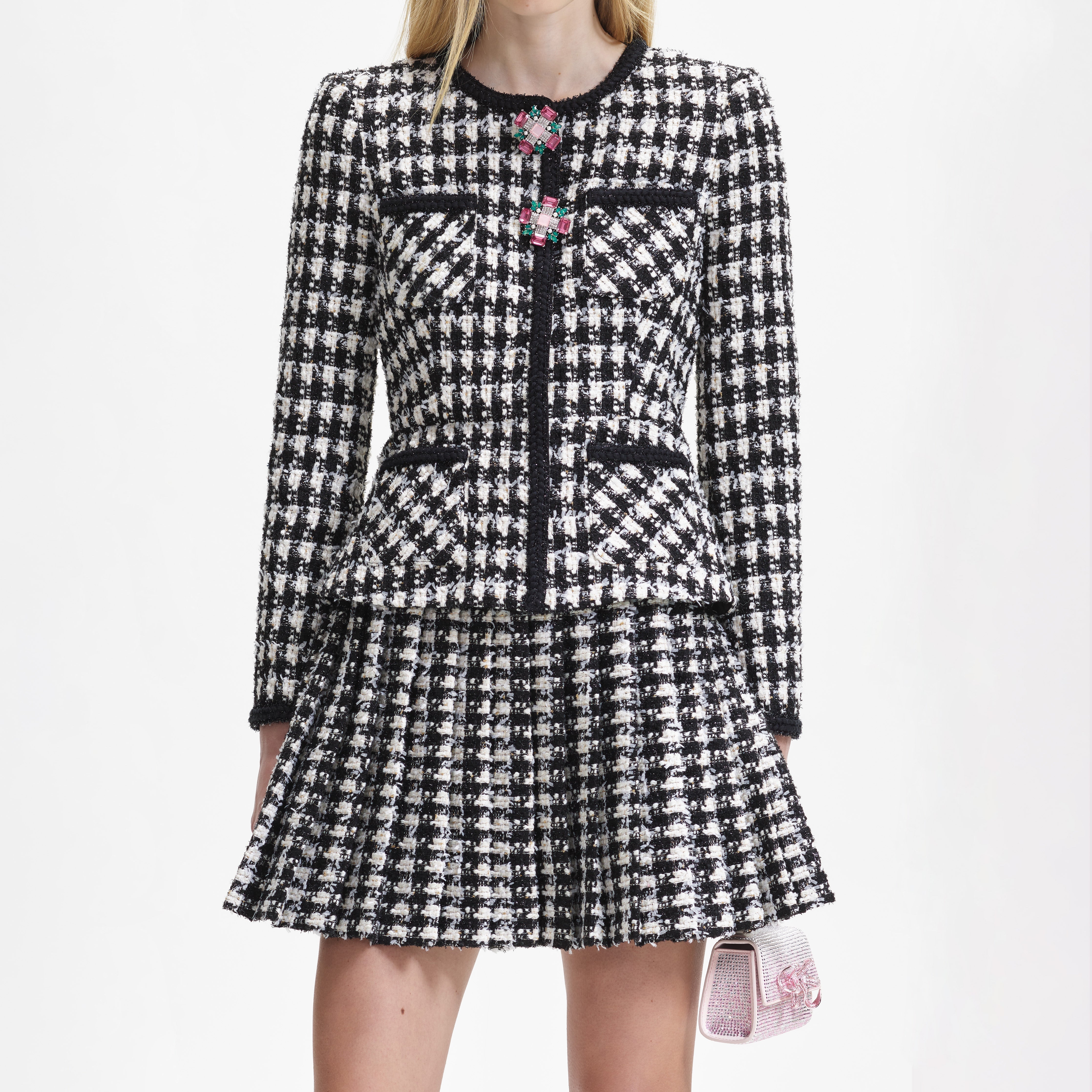 Black Check Boucle Mini Jacket Dress – self-portrait