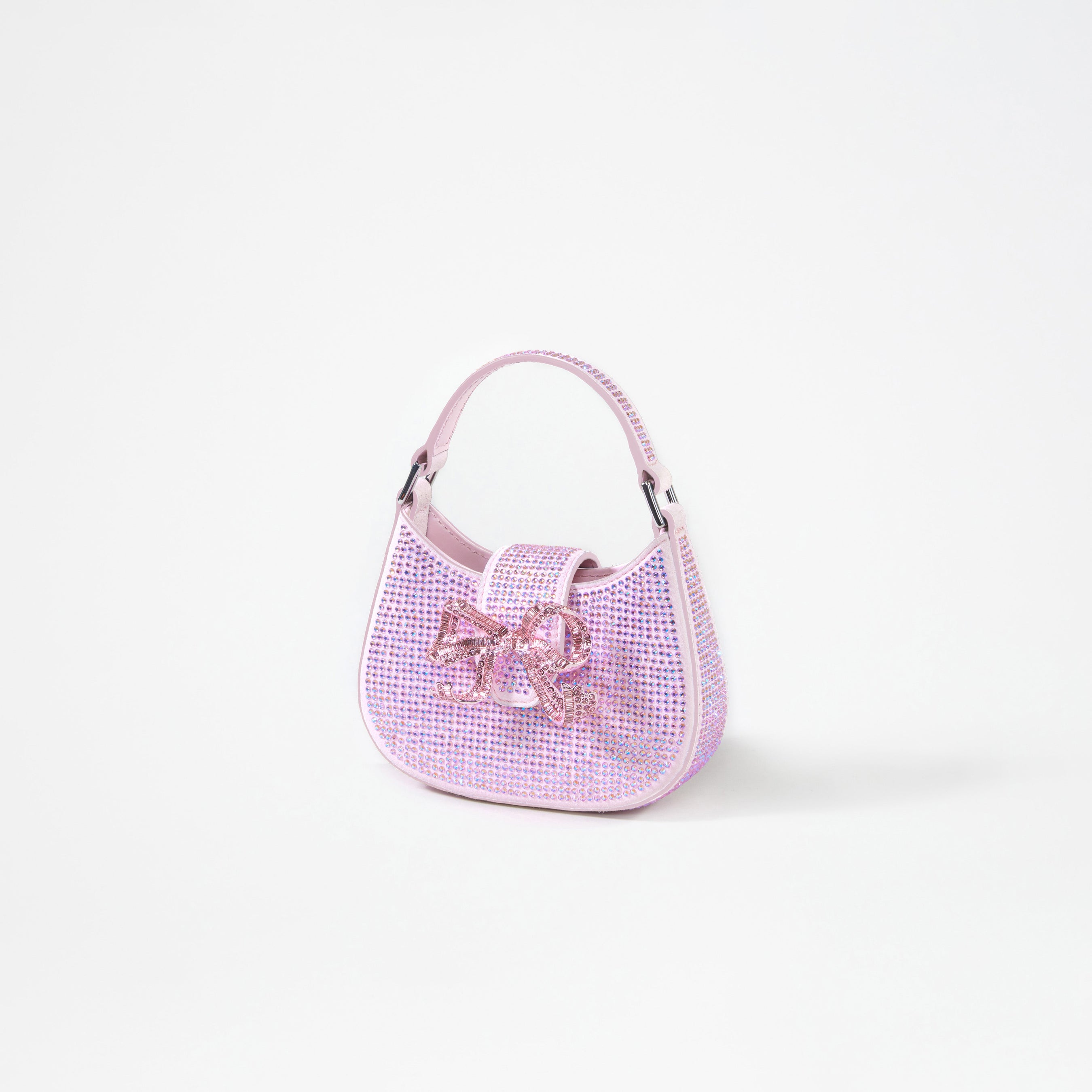 Pink Rhinestone Crescent Bow Micro Bag