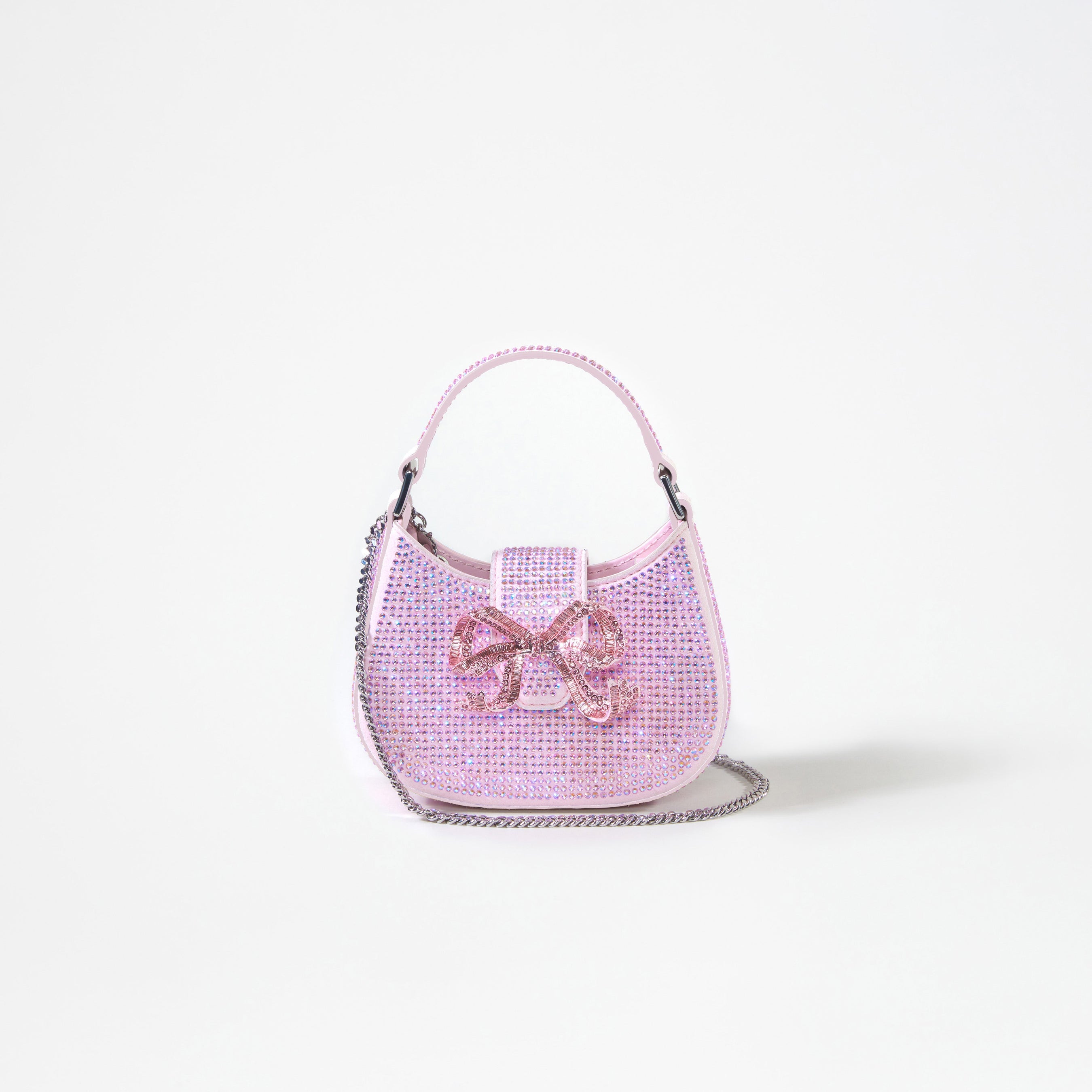 Pink Rhinestone Crescent Bow Micro Bag