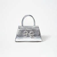 Silver Python Diamante Bow Mini Bag