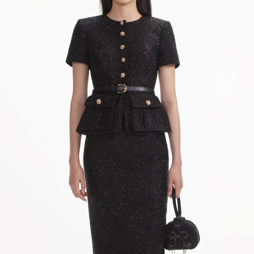 Black Tinsel Boucle Tailored Midi Dress – self-portrait