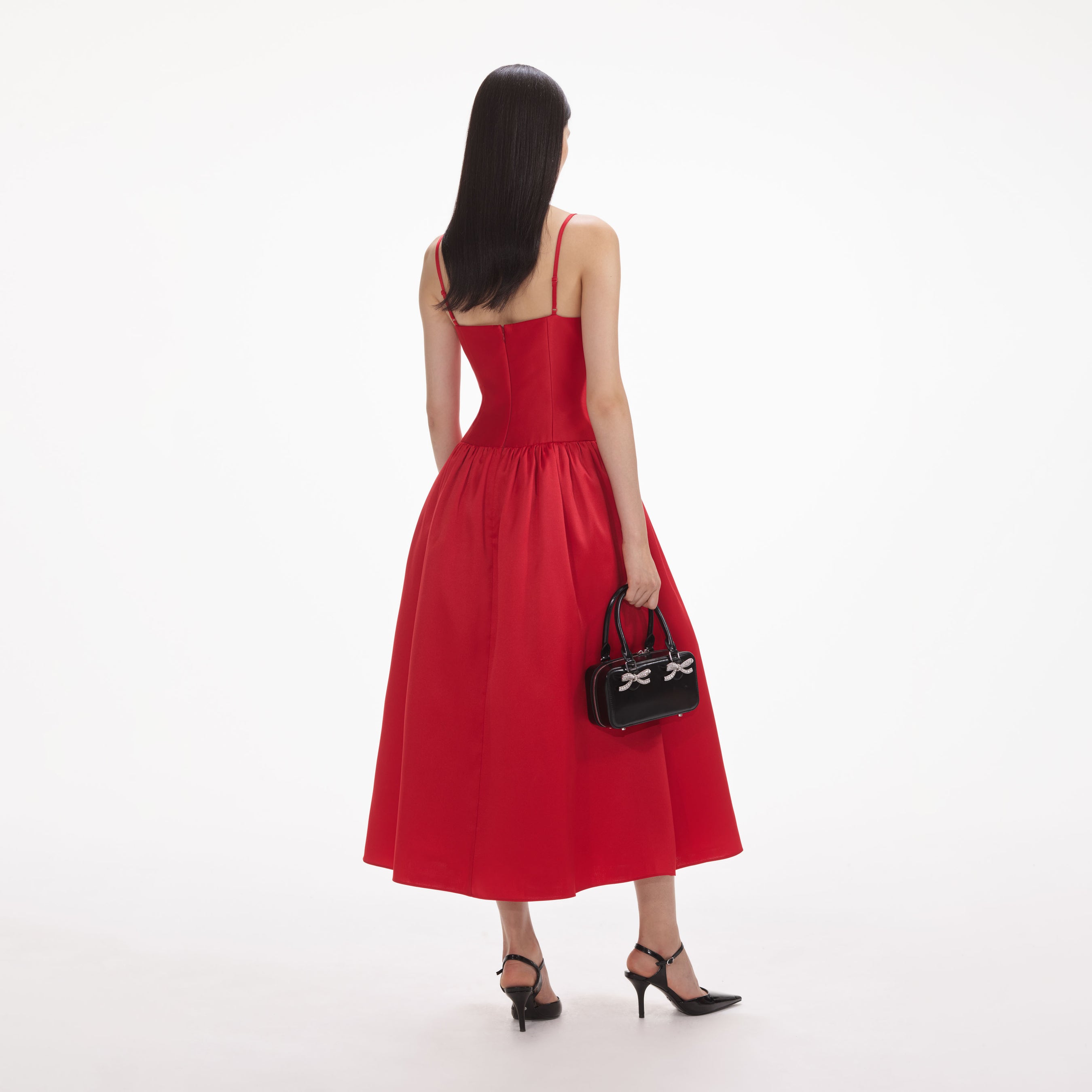 Red Taffeta Midi Dress