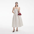 Cream Polka Dot Taffeta Midi Dress