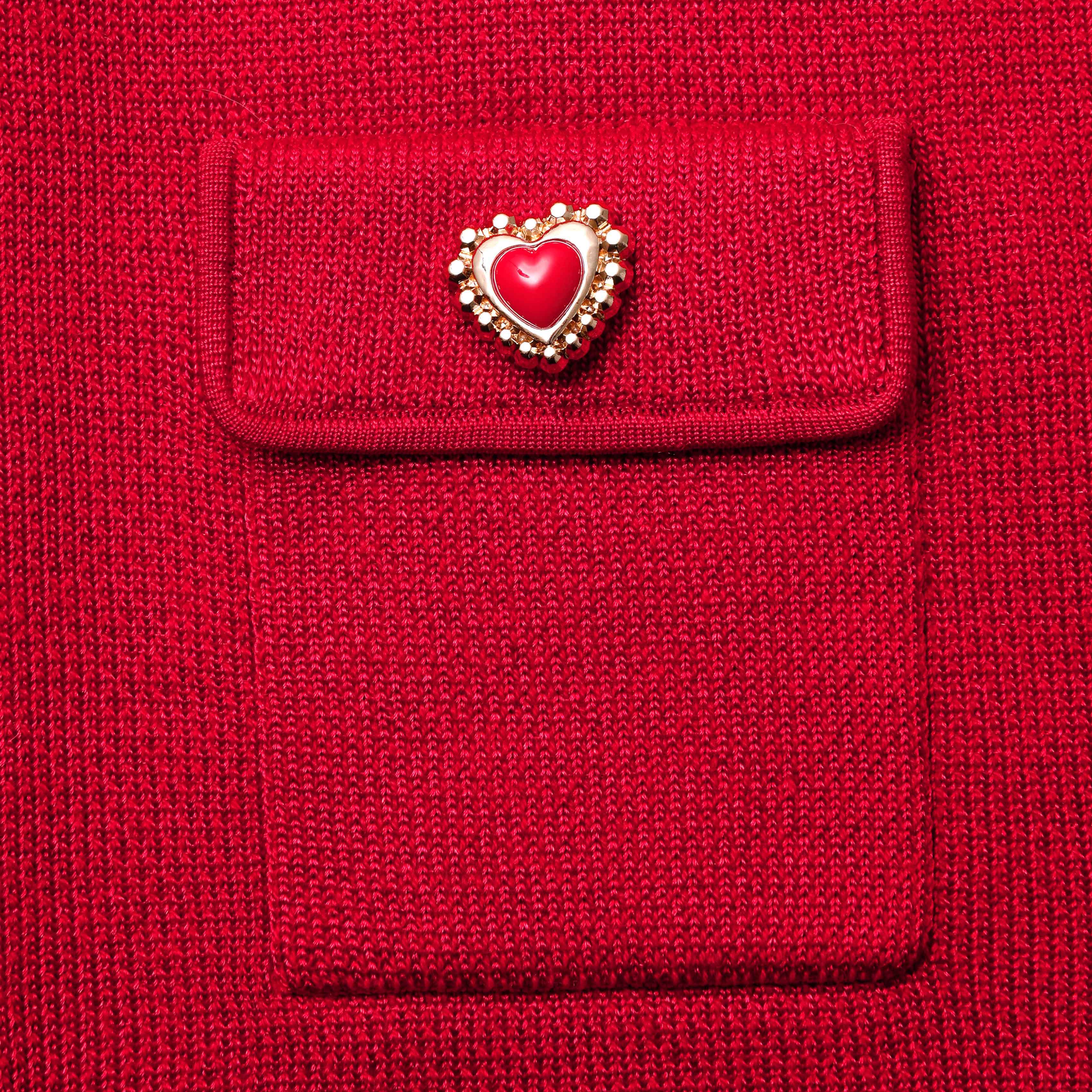 Red Knit Heart Buttoned Midi Skirt