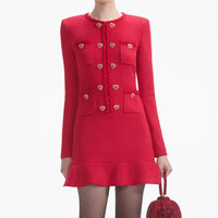 Red Knit Heart Buttoned Mini Dress