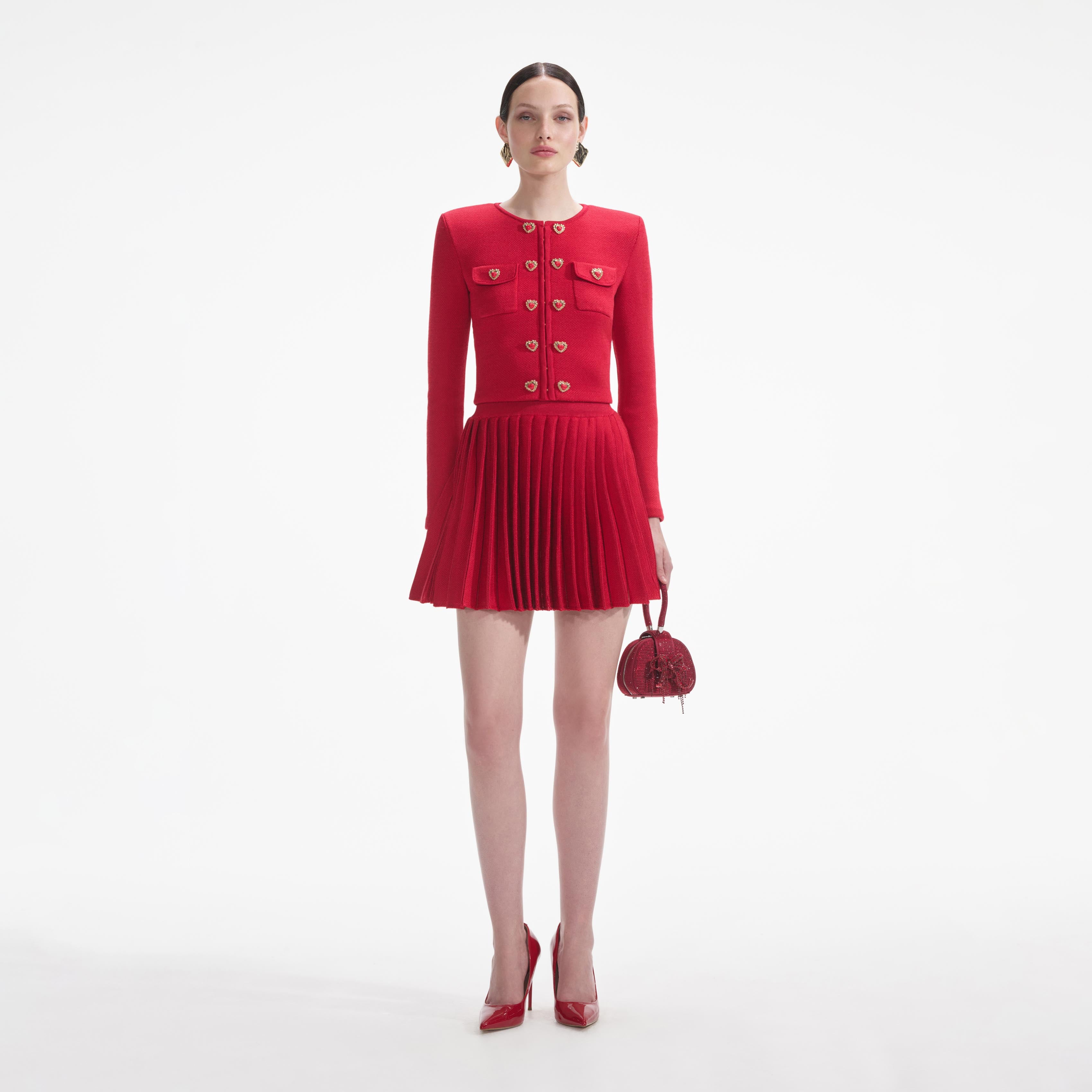 Red Pleated Knit Mini Skirt – self-portrait