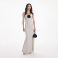 Cream Polka Dot Satin Maxi Dress