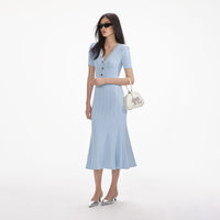 Blue Pointelle Knit Midi Dress