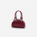 Burgundy Leather Curved Mini Tote Bag