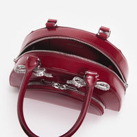 Burgundy Leather Curved Mini Tote Bag