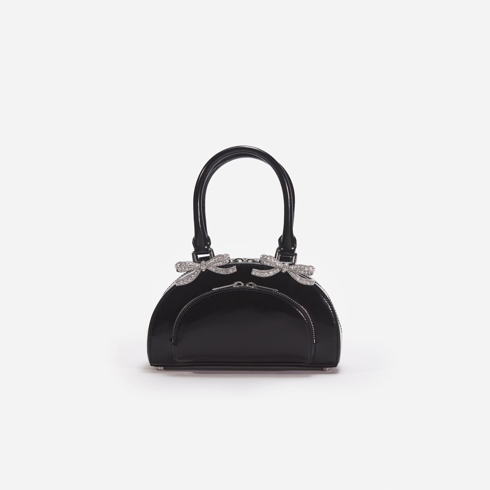 Black Leather Curved Mini Tote Bag