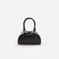 Black Leather Curved Mini Tote Bag