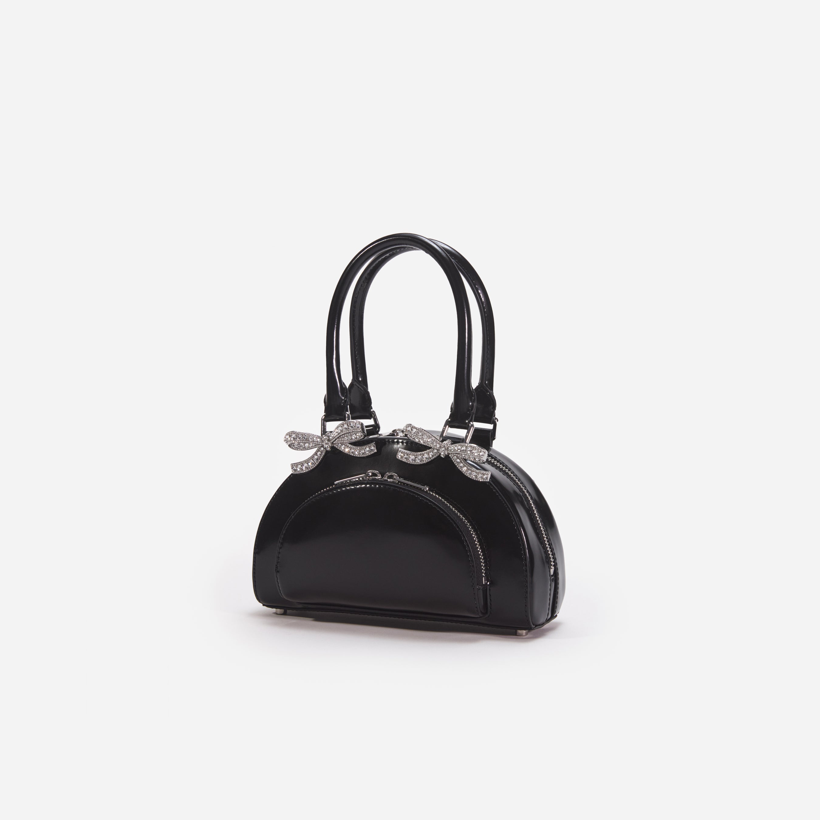 Black Leather Curved Mini Tote Bag