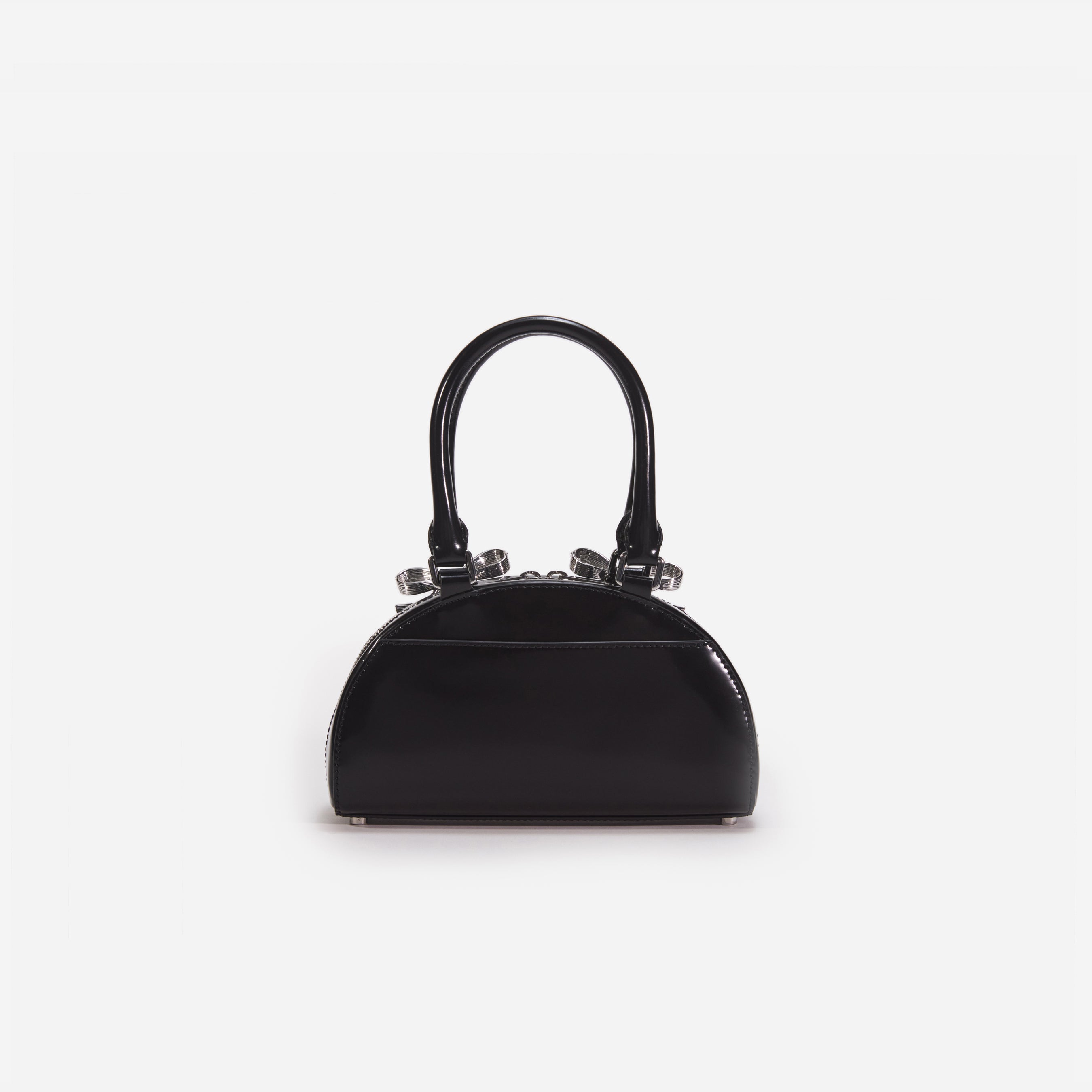 Black Leather Curved Mini Tote Bag