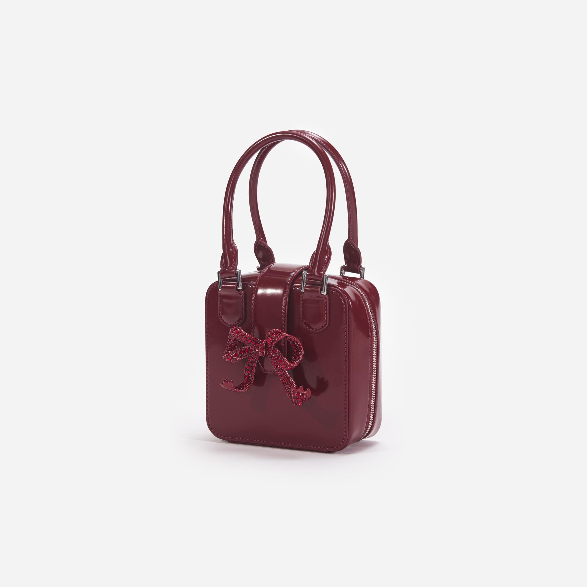 Burgundy Leather Square Mini Tote Bag