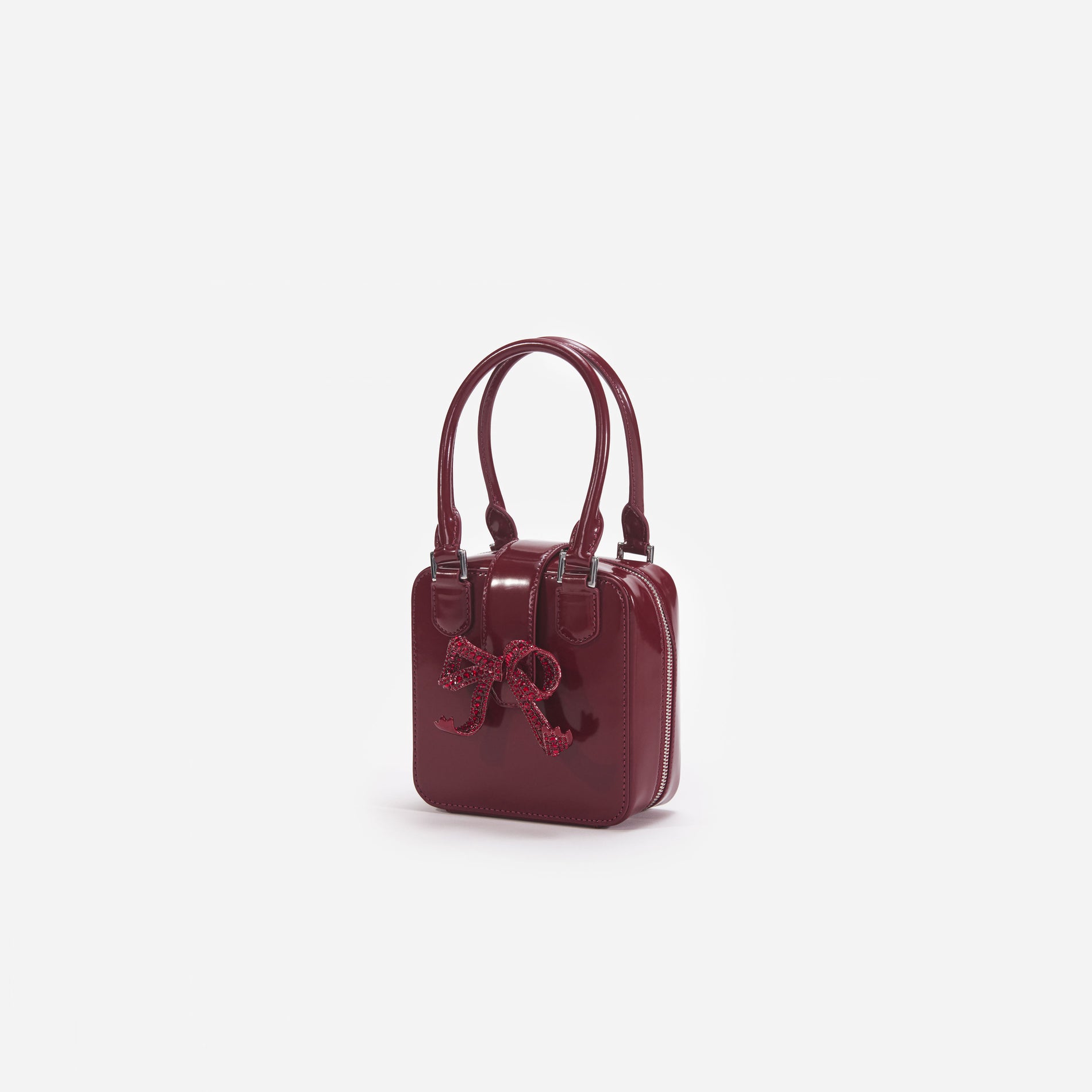 Burgundy Leather Square Mini Tote Bag