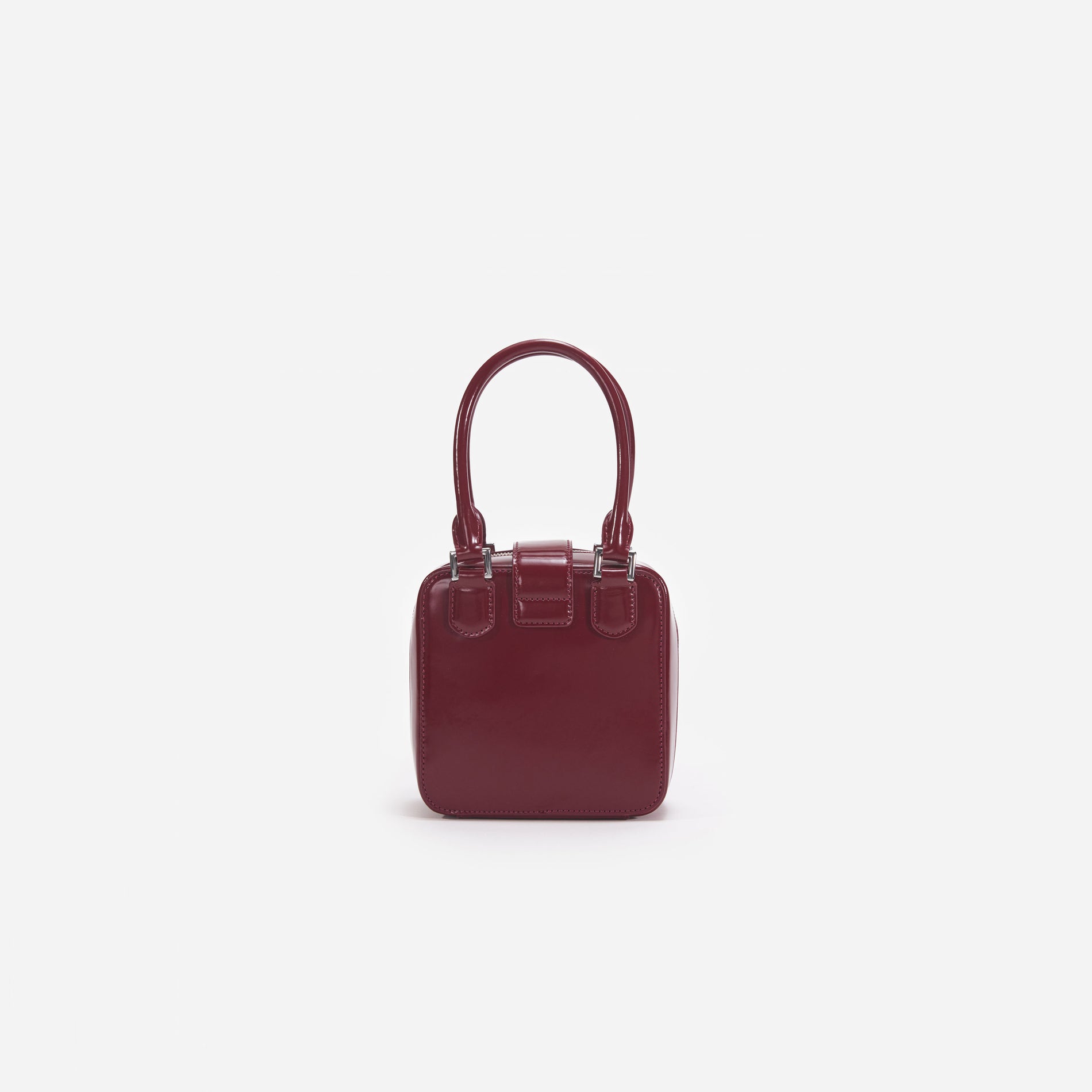 Burgundy Leather Square Mini Tote Bag