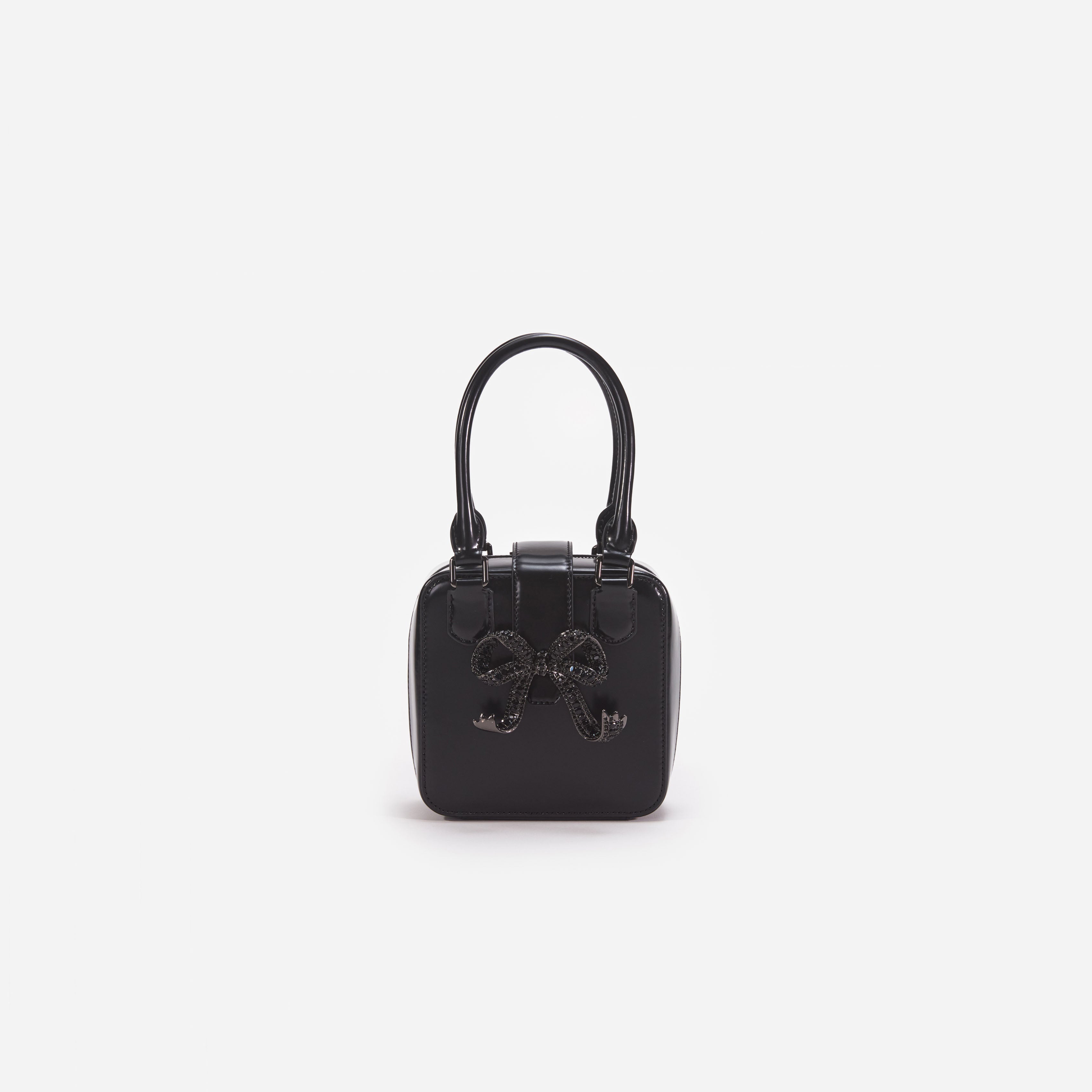 Black Leather Square Mini Tote Bag