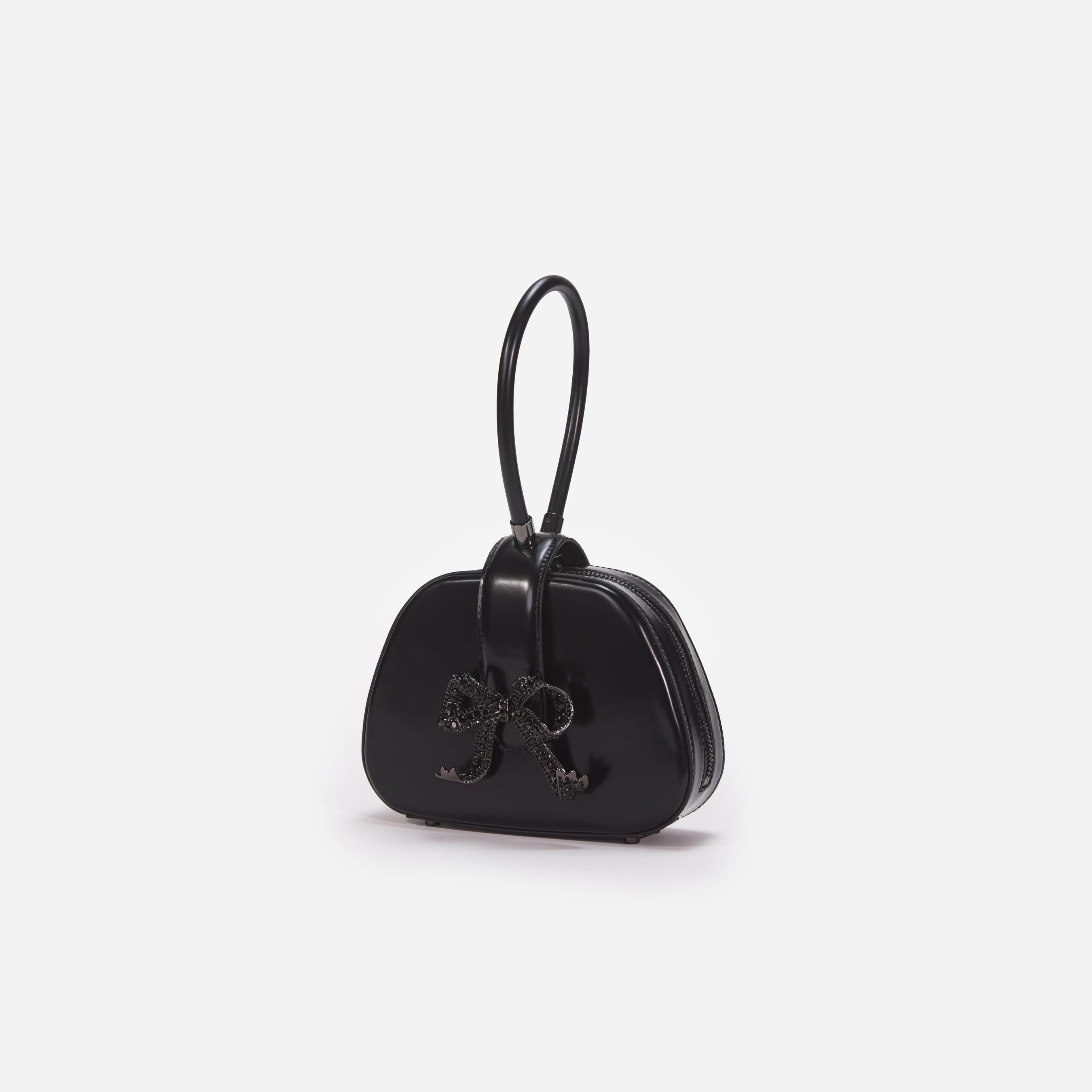 Black Leather Top Handle Mini Bag