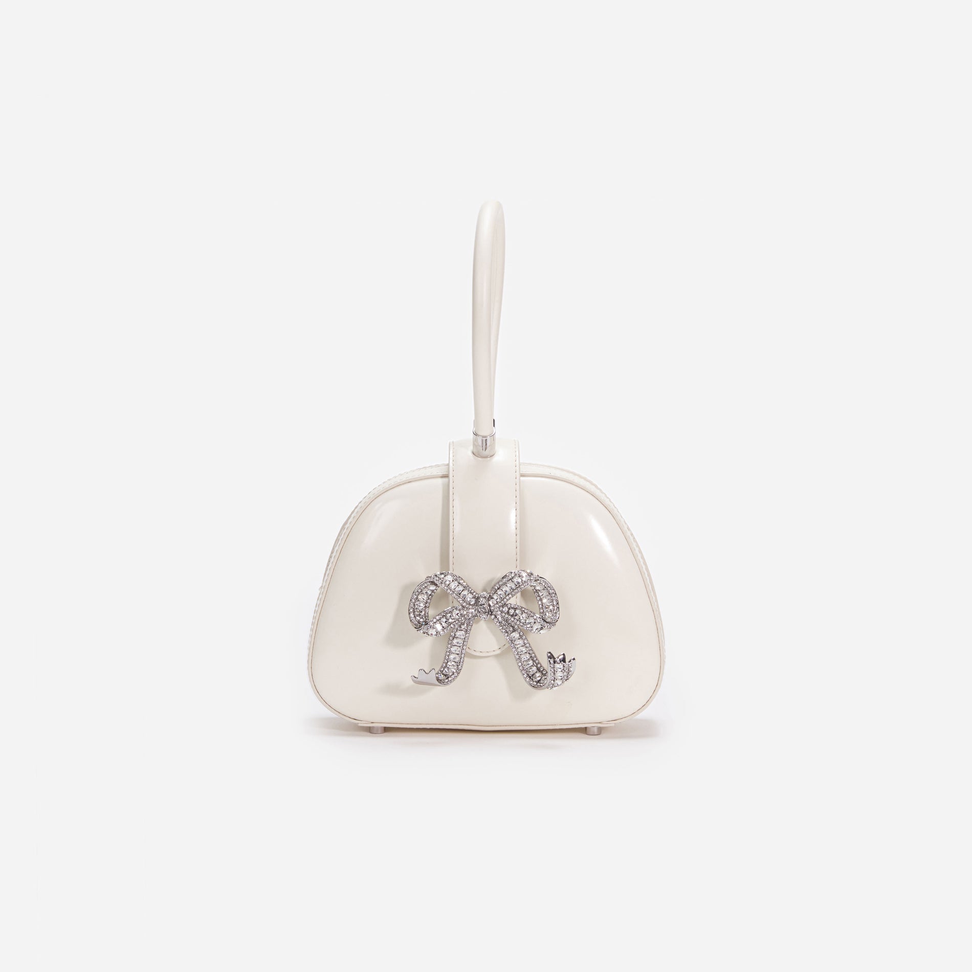 Cream Leather Top Handle Mini Bag