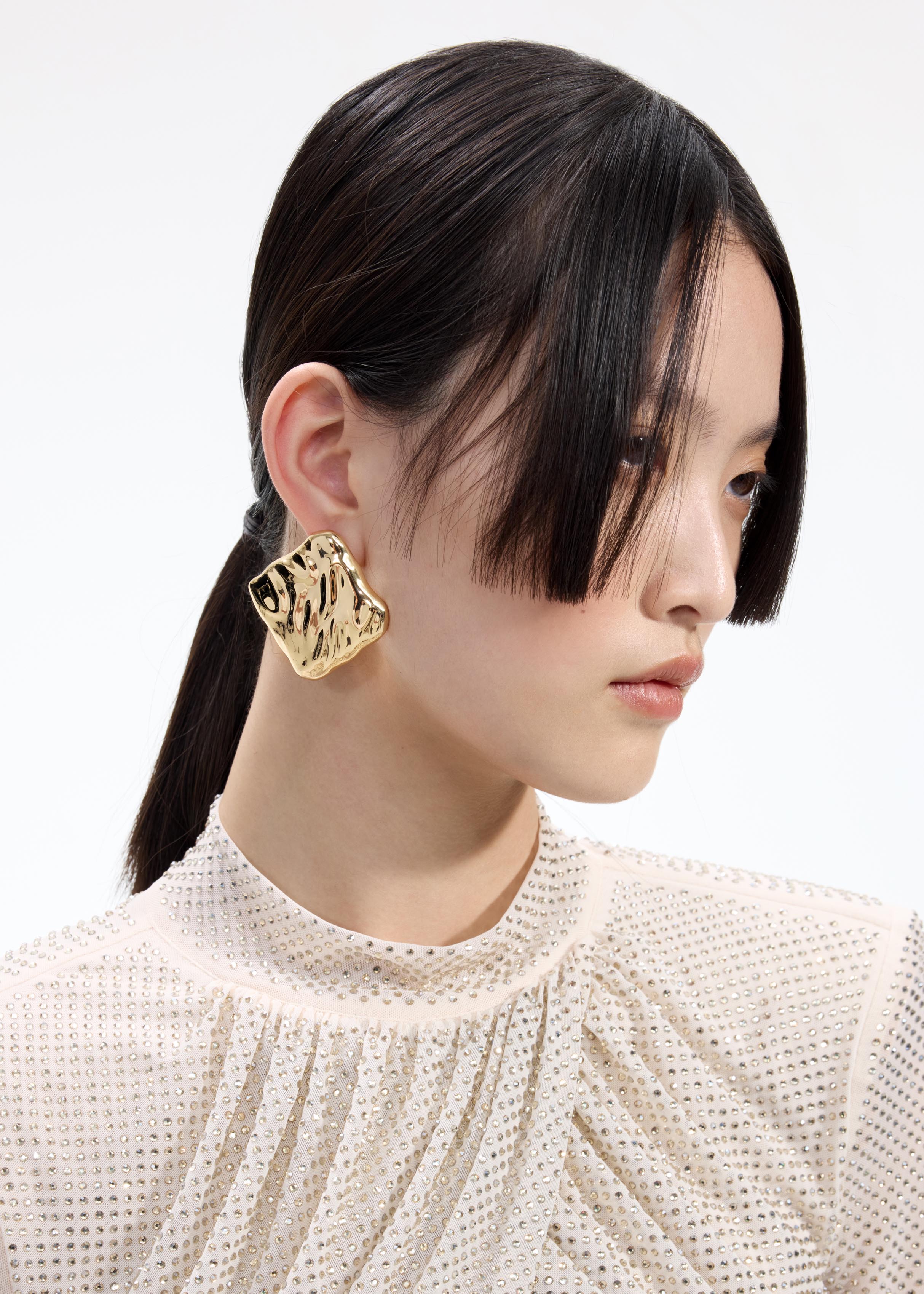Textured Gold Square Earrings