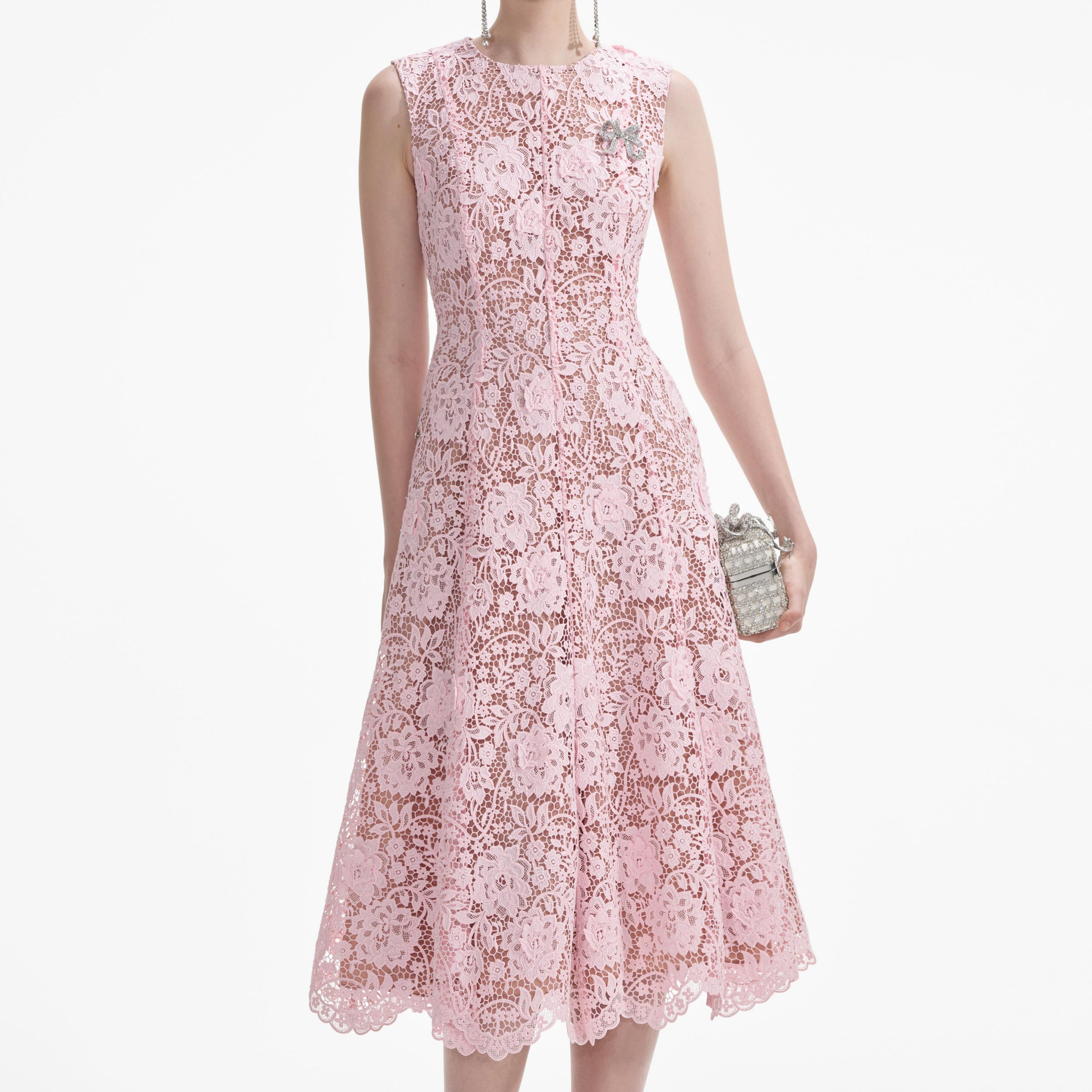 Pink Flower Lace Midi Dress