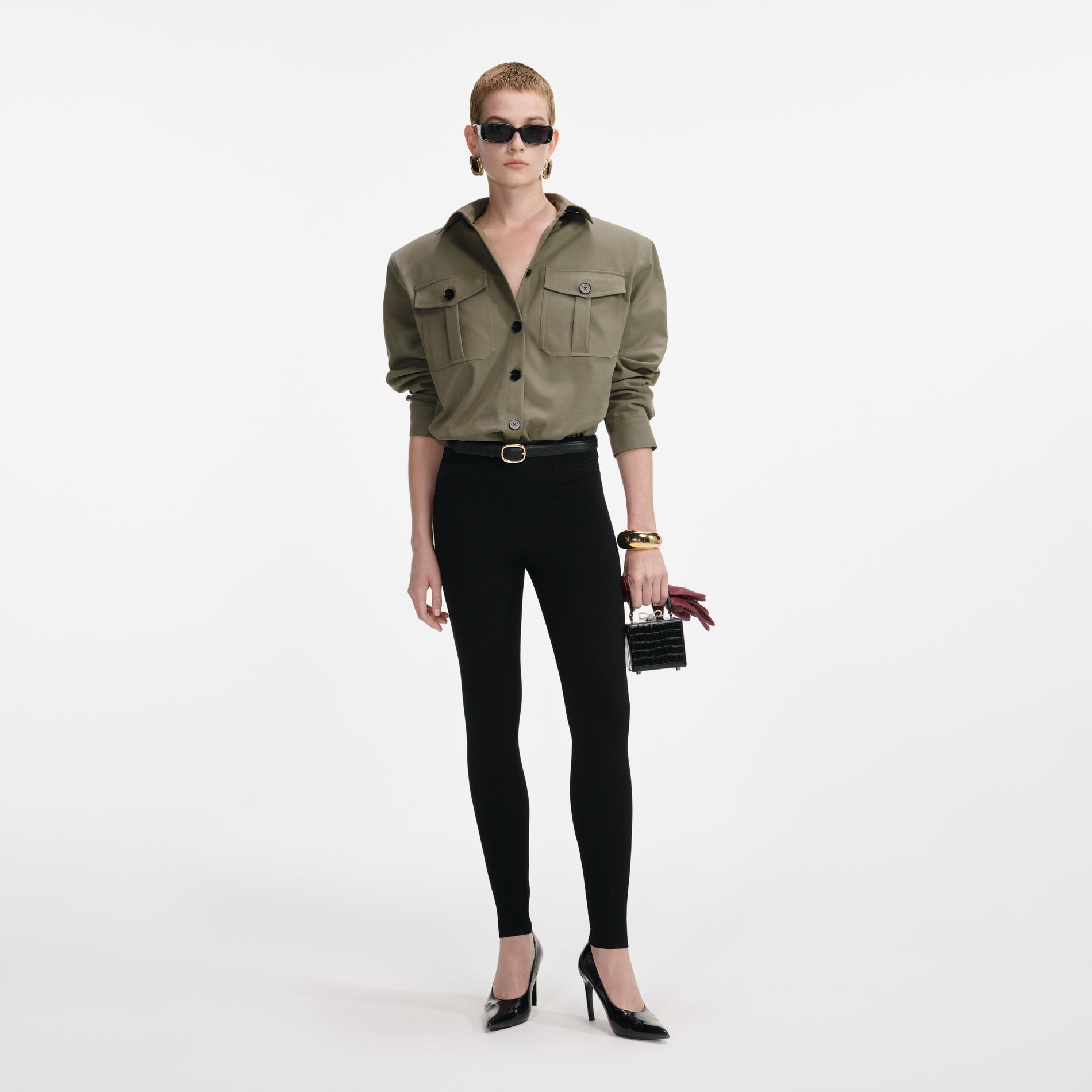 Black Belted Knit Leggings