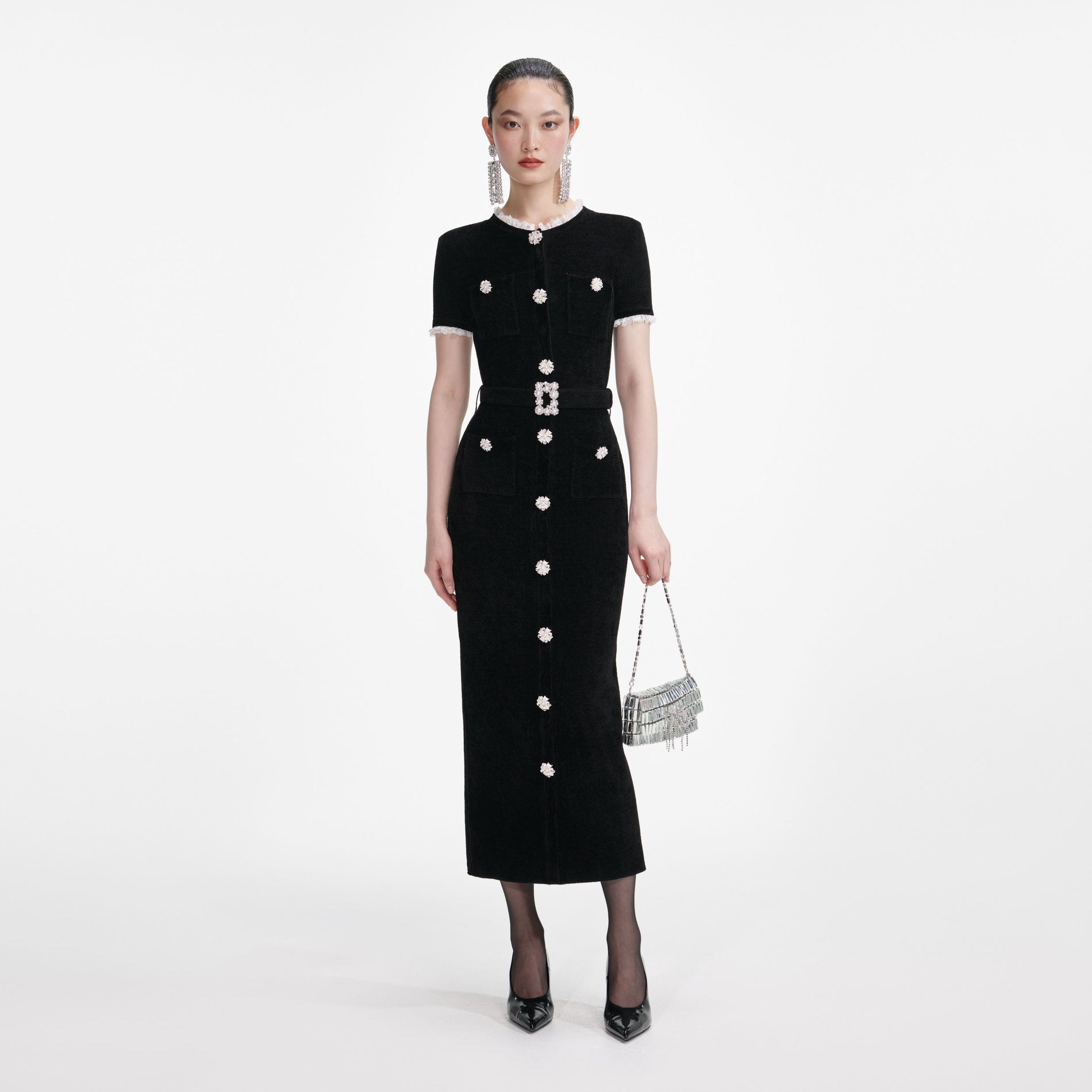 Black Chenille Knit Midi Dress