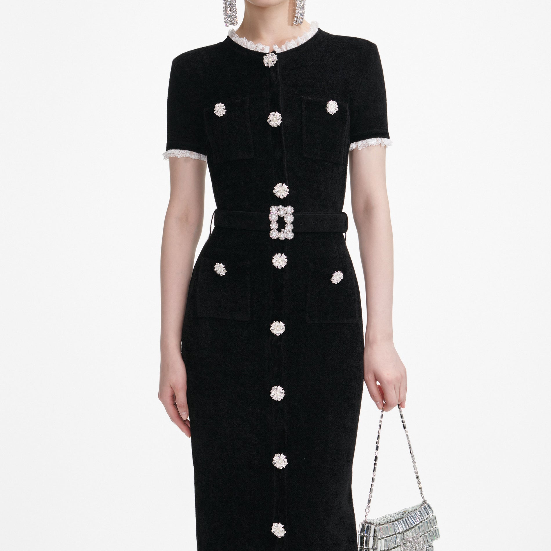 Black Chenille Knit Midi Dress