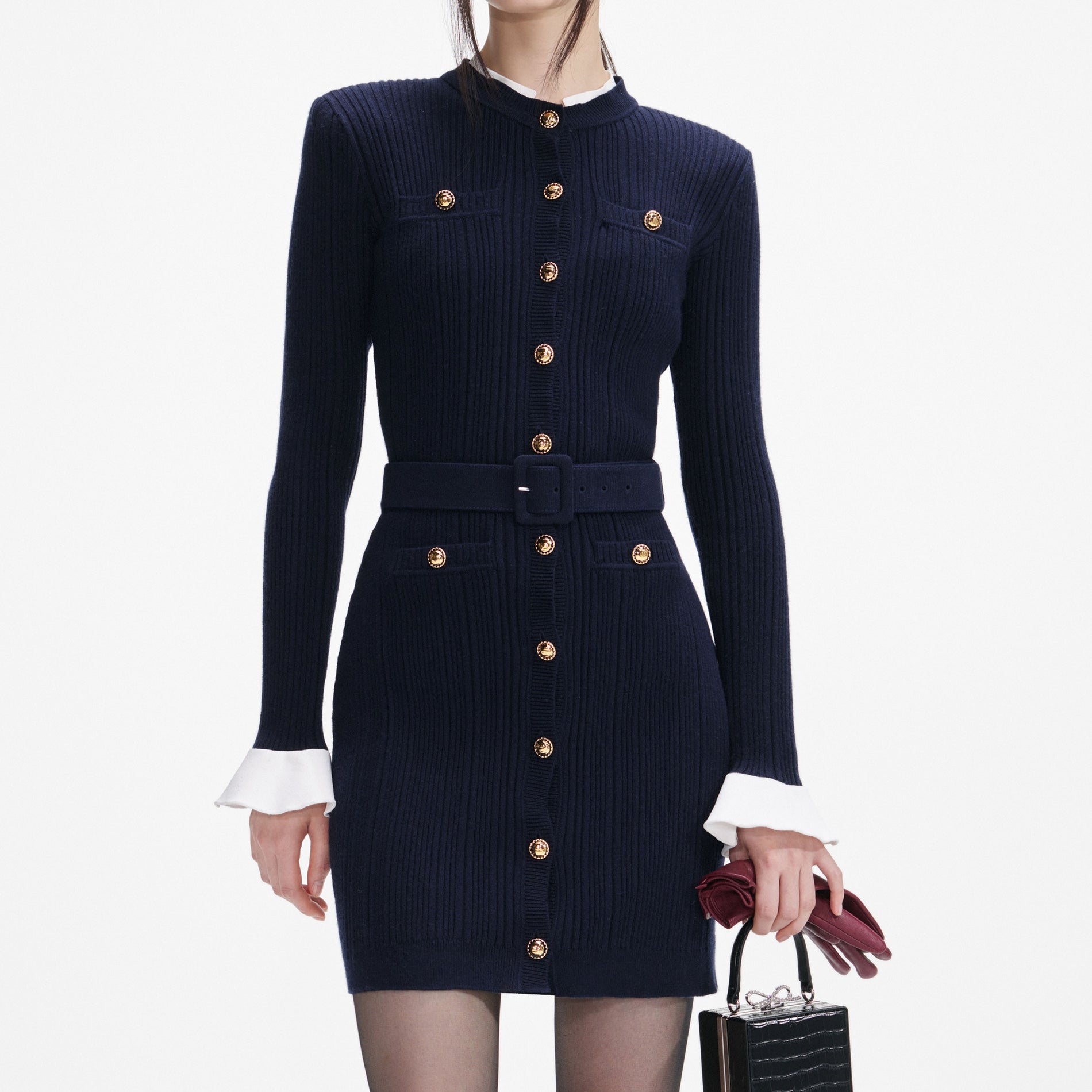 Navy Viscose Knit Mini Dress