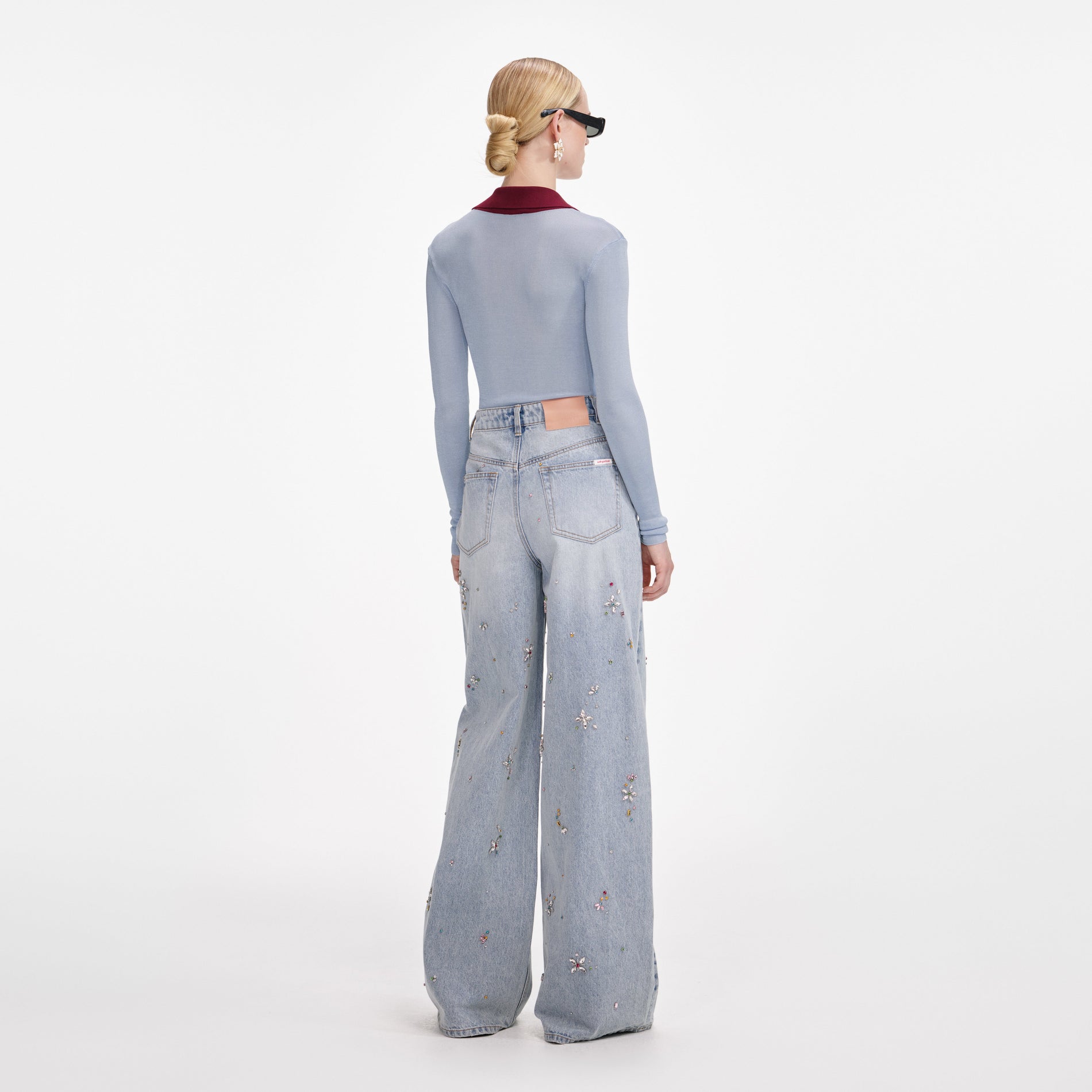 Blue Viscose Knit Bodysuit