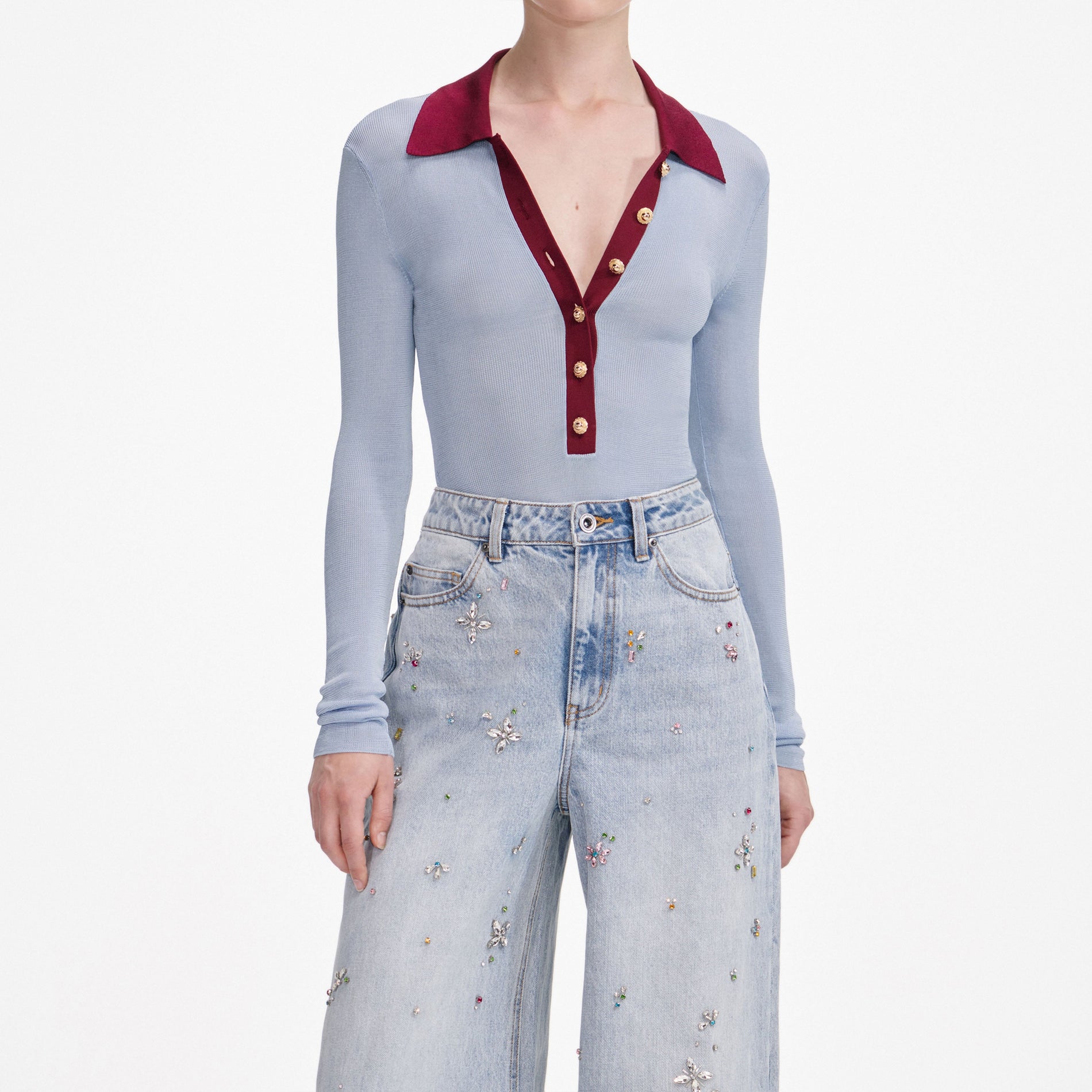 Blue Viscose Knit Bodysuit