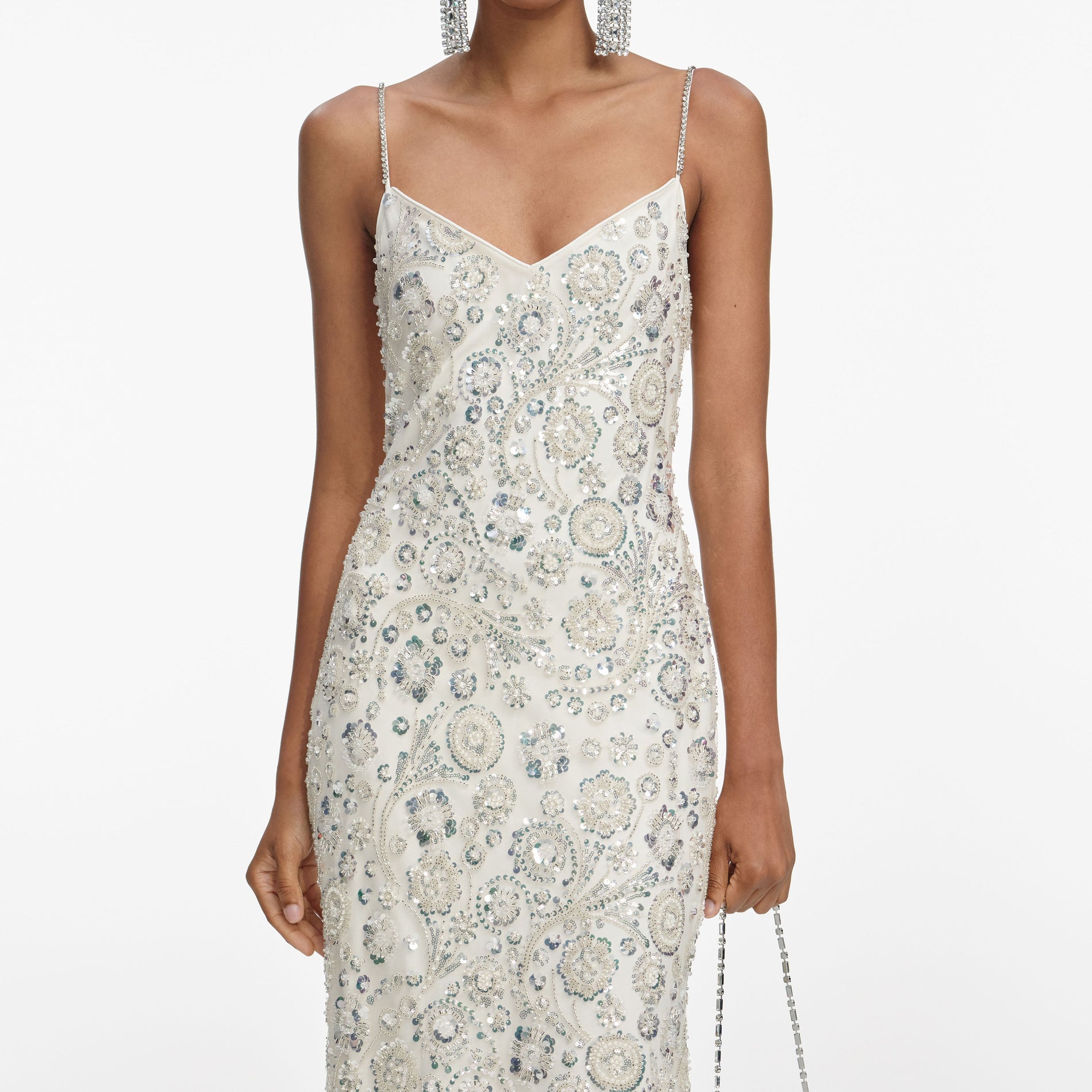 Cream Floral Sequin Maxi Dress