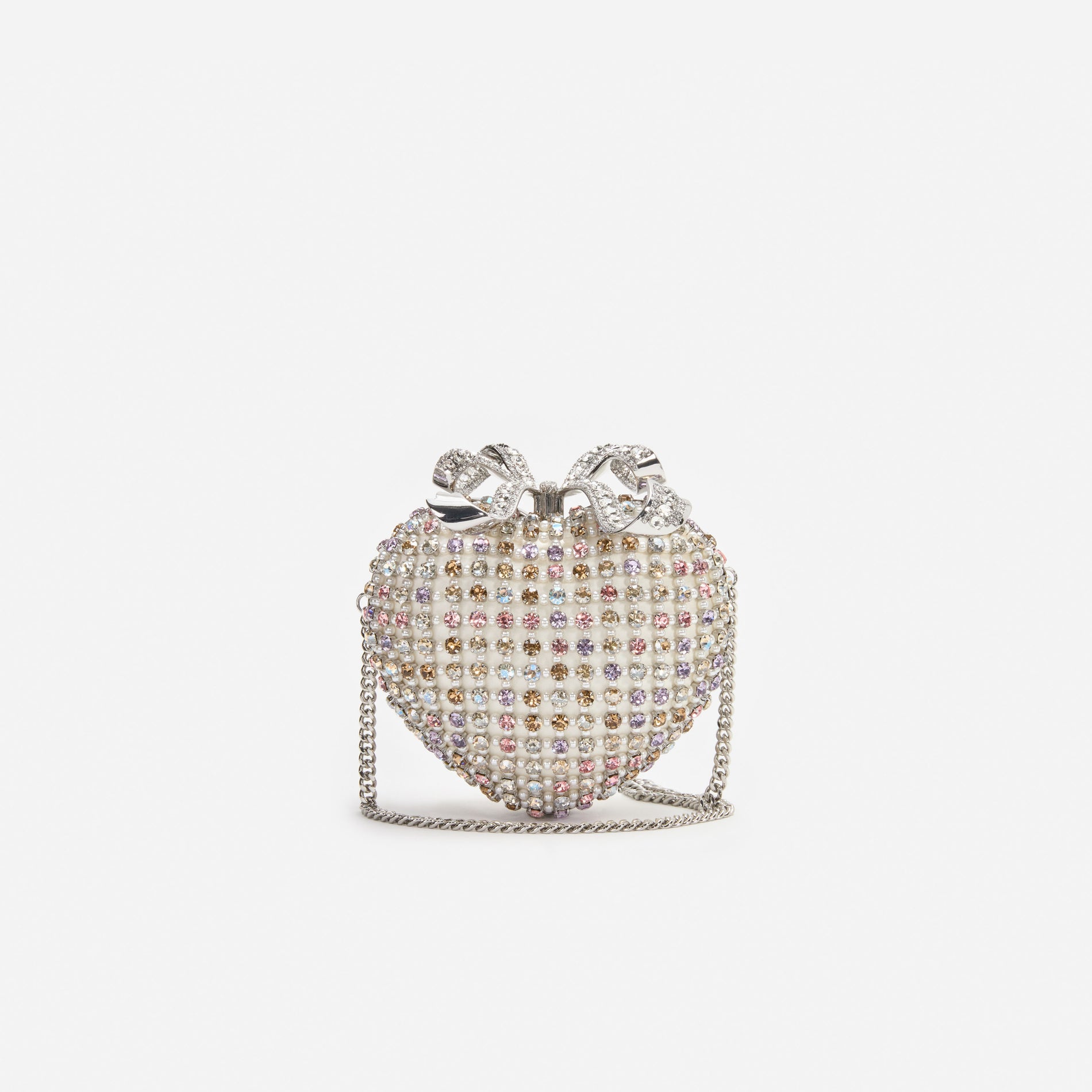 Multi Crystal Heart Clutch Bag