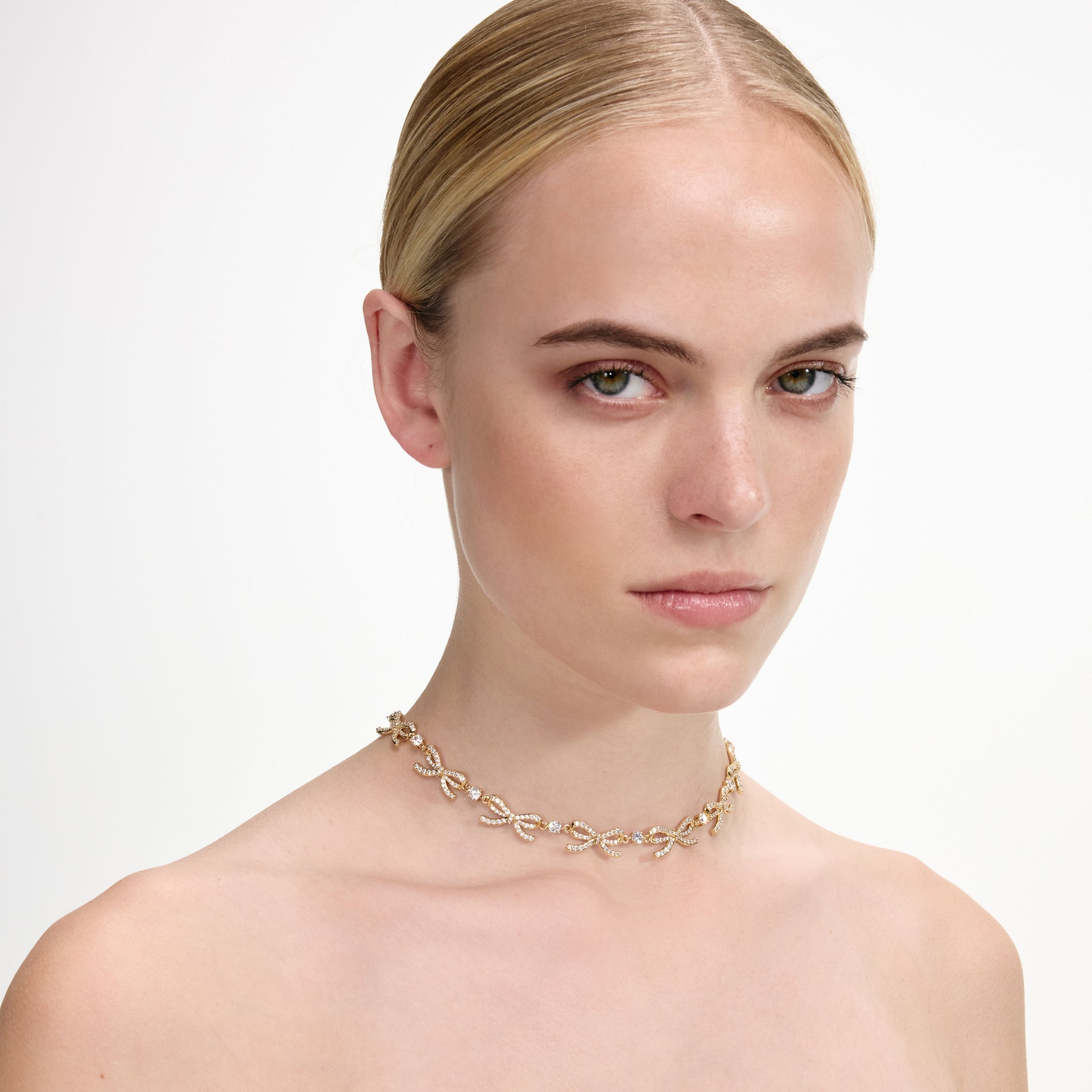 Gold Crystal Bows Necklace