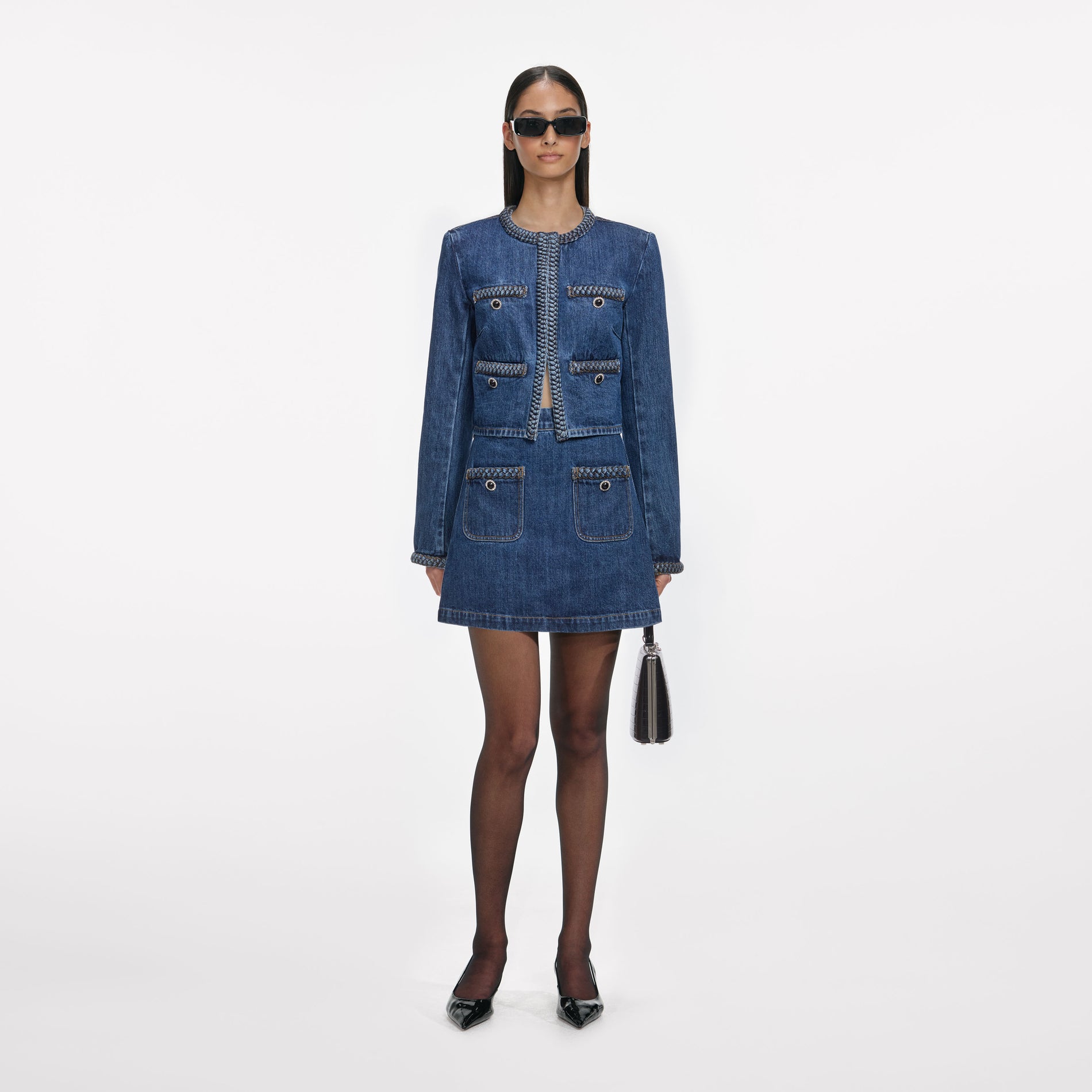 Denim Braided Mini Skirt