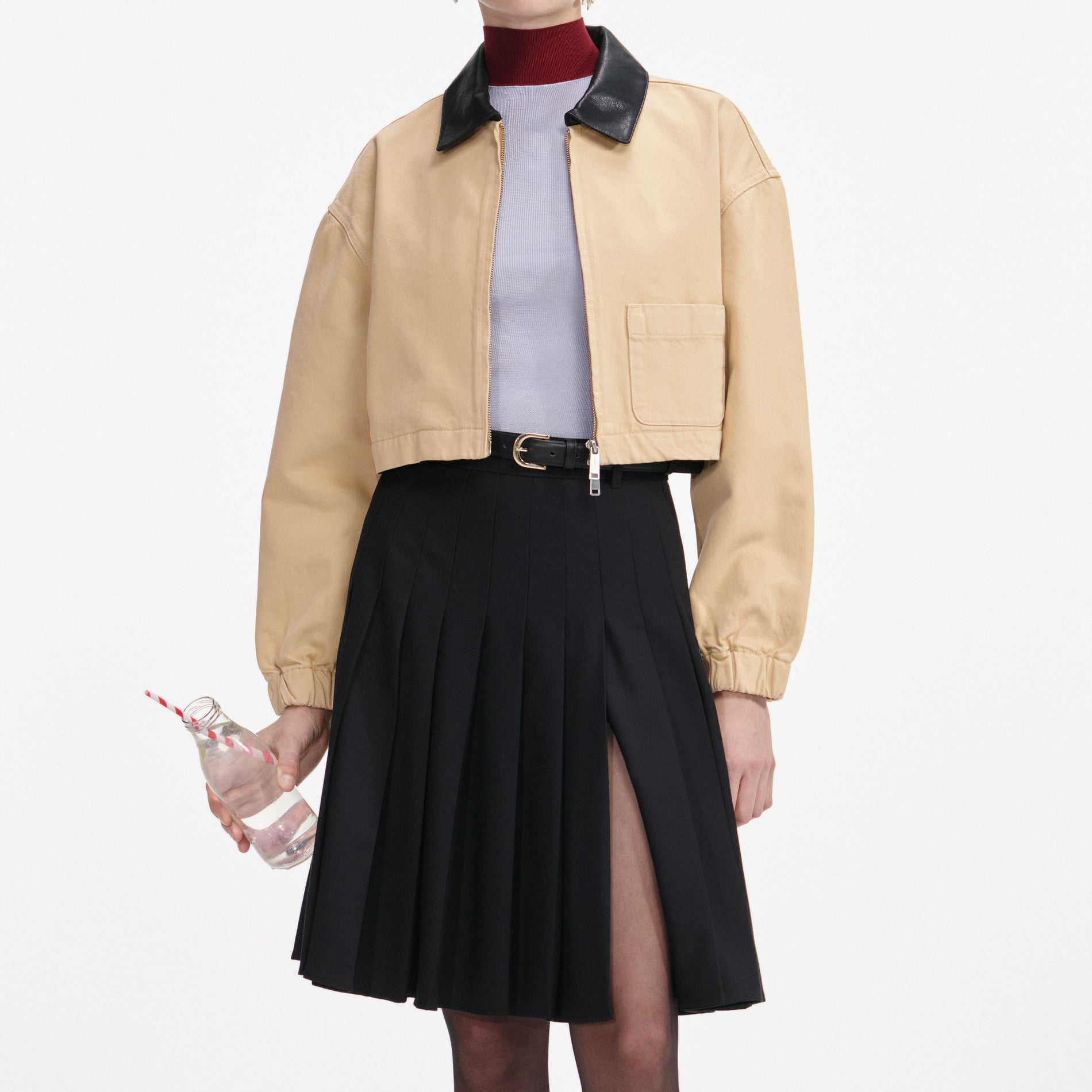 Beige Denim Cropped Jacket