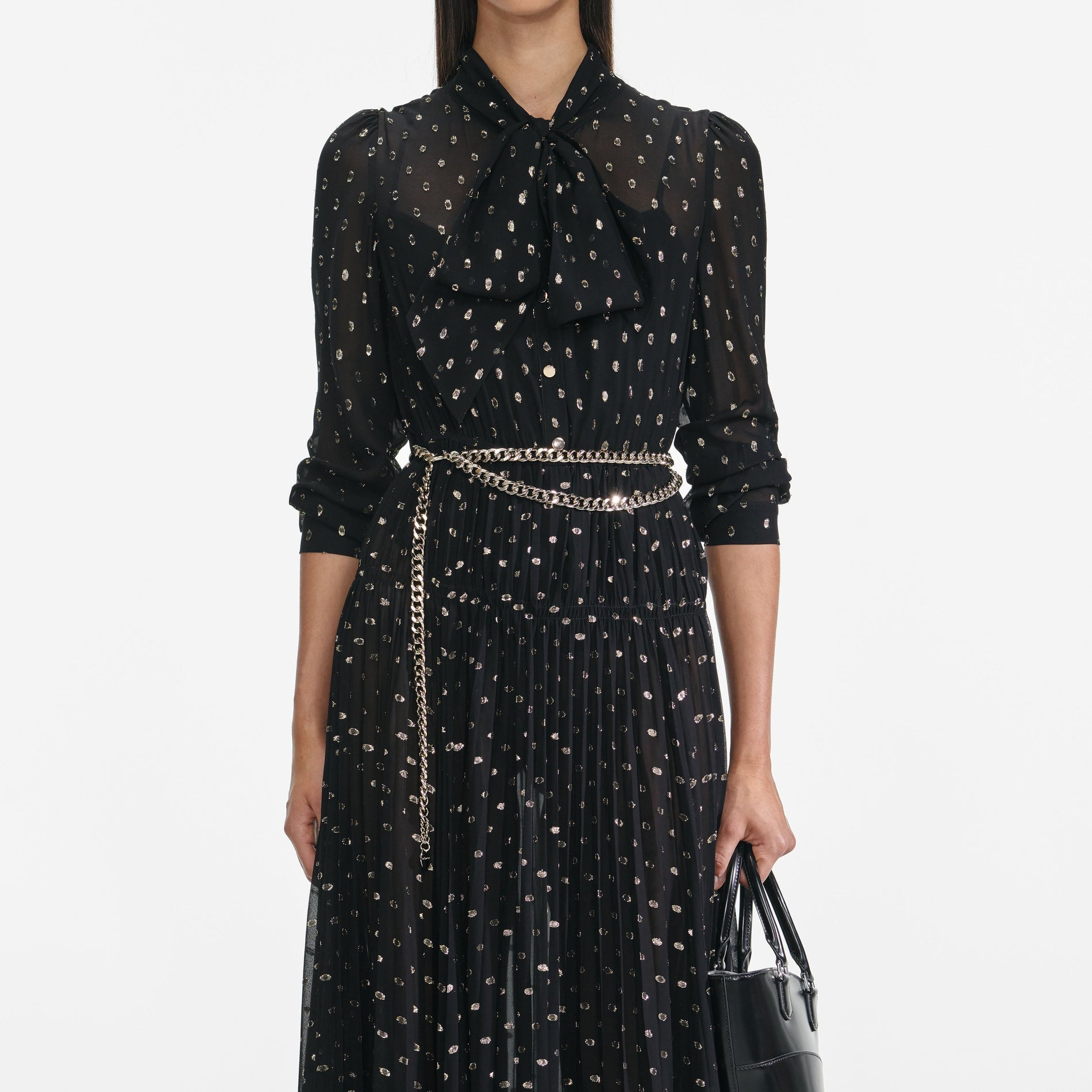 Black And Gold Tie Neck Maxi Dress