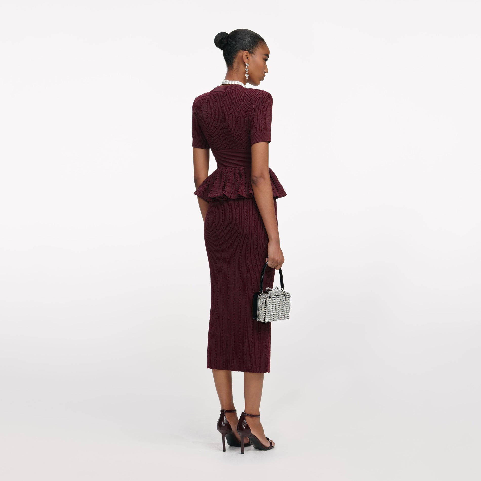 Burgundy Pointelle Knit Midi Dress
