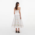 White Floral Linen Blend Peplum Midi Dress