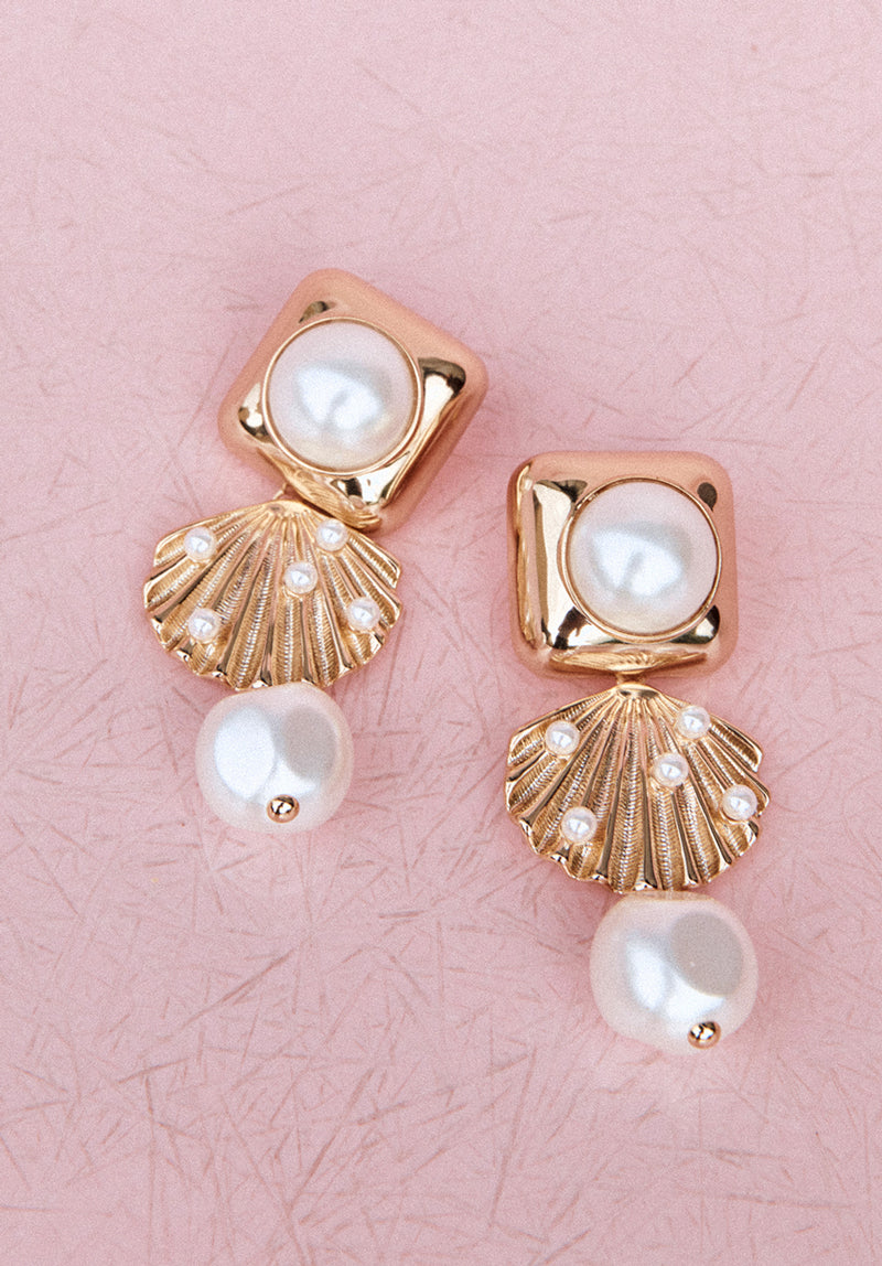 Gold Pearl Shell Earrings
